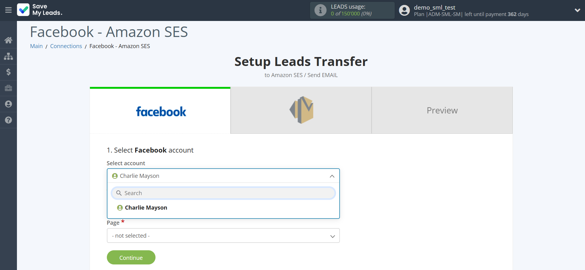 How to Connect Facebook with Amazon SES | Data Source account selection How to Connect Facebook with Amazon SES | Data Source account selection