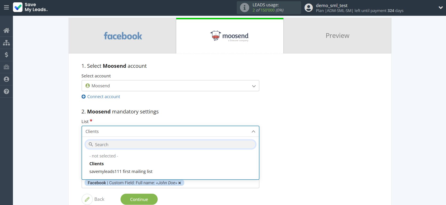 How to Connect Facebook with Moosend | Assigning fields