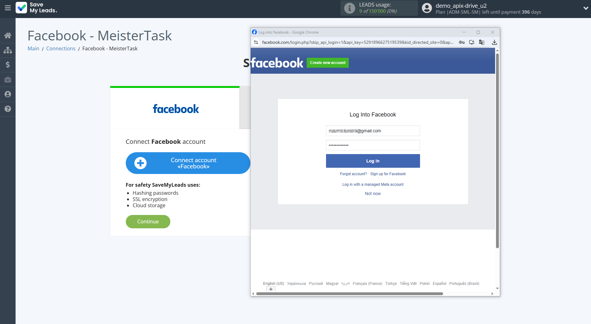 How to Connect Facebook with MeisterTask | Data Source account connection