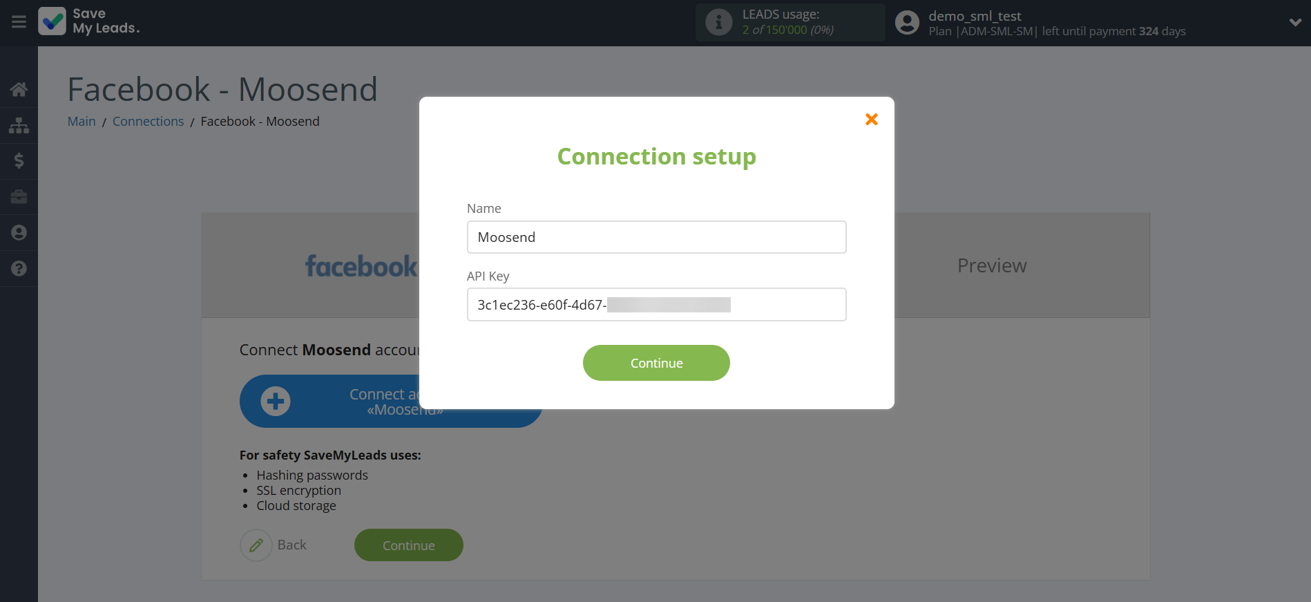 How to Connect Facebook with Moosend | Data Destination account connection