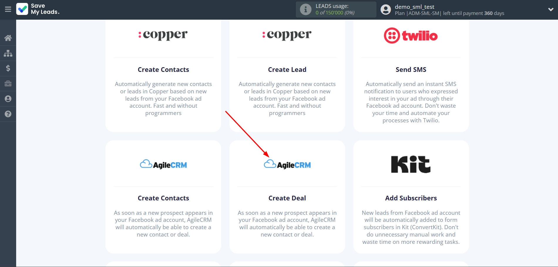 How to Connect Facebook with AgileCRM Create Deal | Data Destination system selection How to Connect Facebook with AgileCRM Create Deal | Data Destination system selection