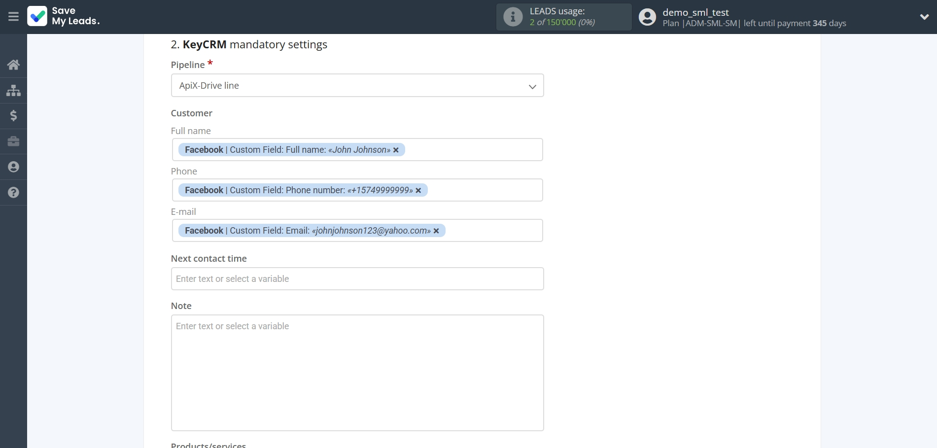 How to Connect Facebook with KeyCRM Create Lead | Assigning fields