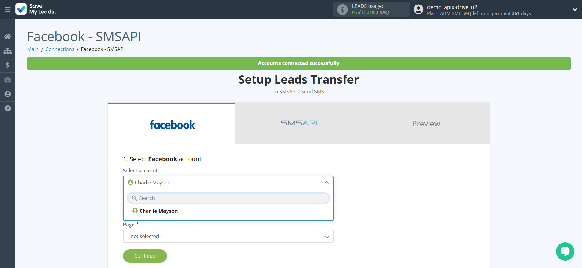 How to Connect Facebook with SMSAPI | Data Source account selection How to Connect Facebook with SMSAPI | Data Source account selection