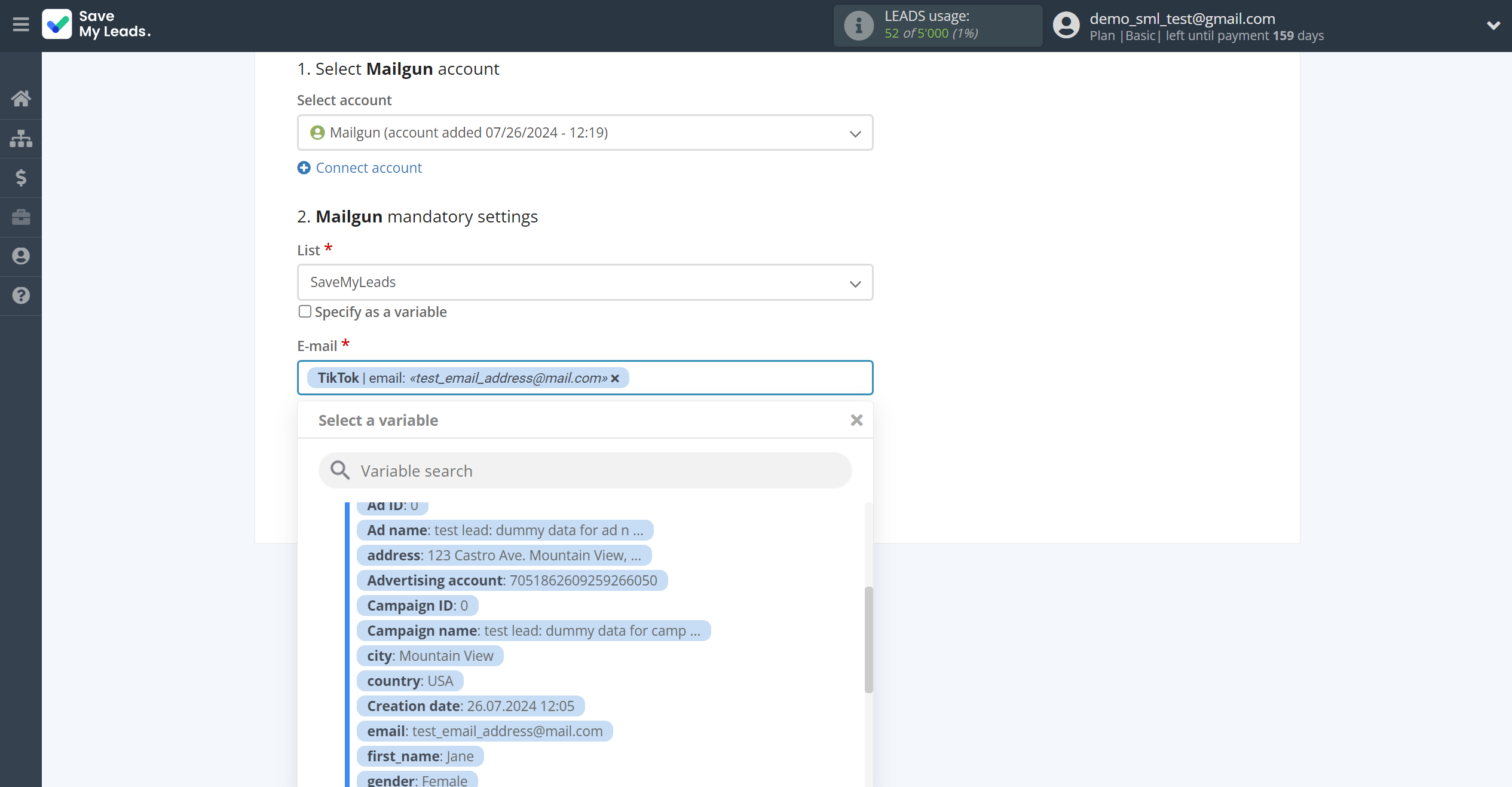 How to Connect TikTok with Mailgun | Assigning fields How to Connect TikTok with Mailgun | Assigning fields