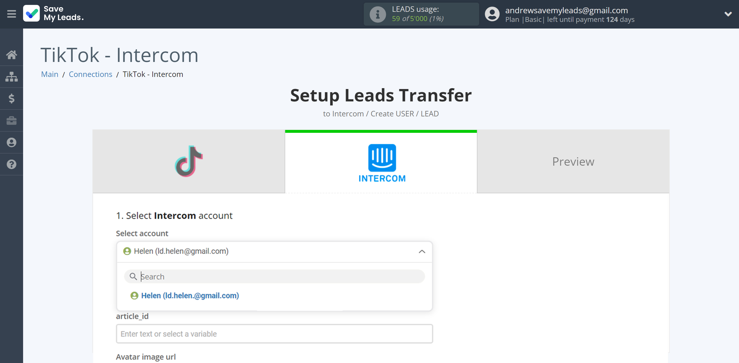 How to Connect TikTok with Intercom | Data Destination account selection How to Connect TikTok with Intercom | Data Destination account selection