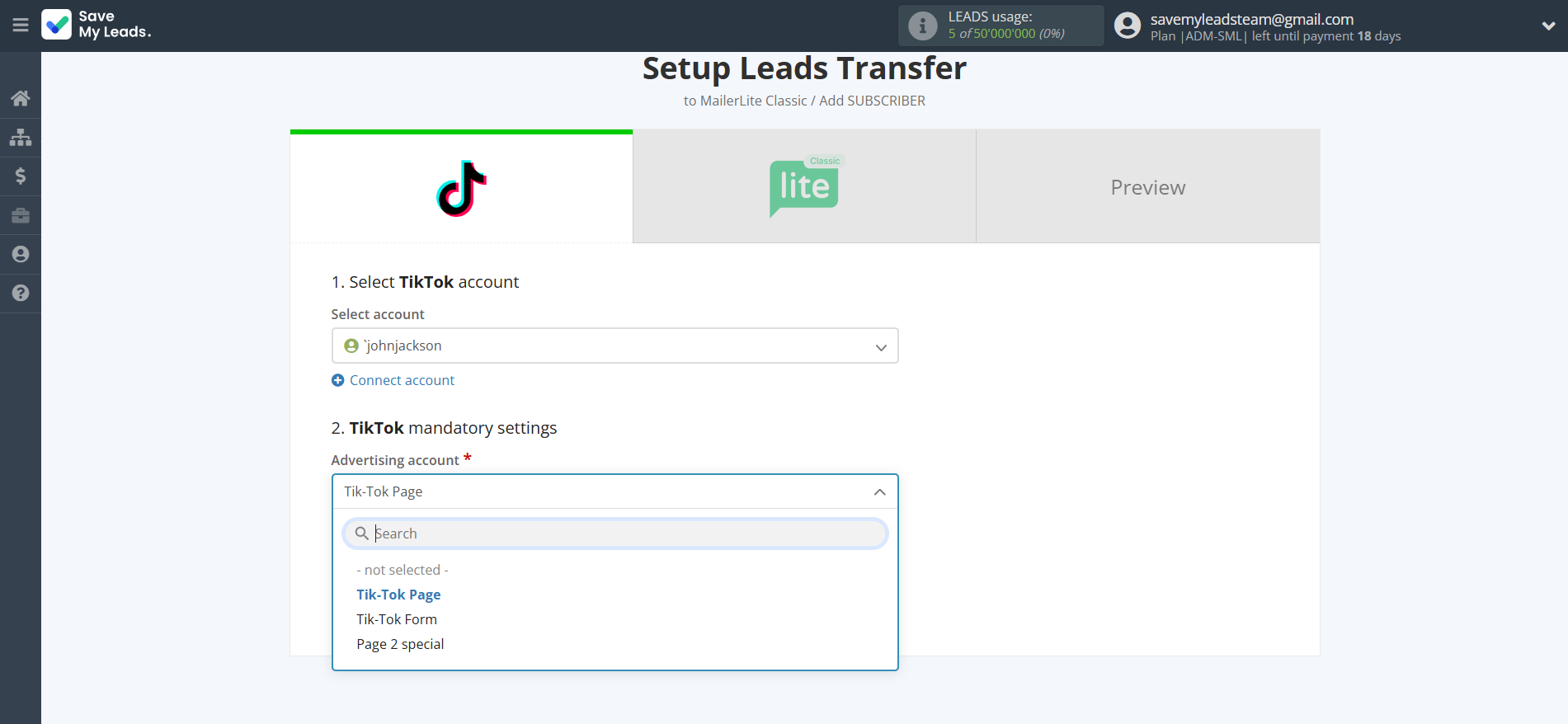 How to Connect TikTok with MailerLite Classic | Data Source account connection How to Connect TikTok with MailerLite Classic | Data Source account connection