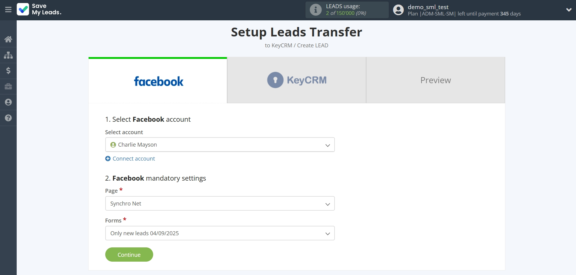 How to Connect Facebook with KeyCRM Create Lead | Data Source account connection