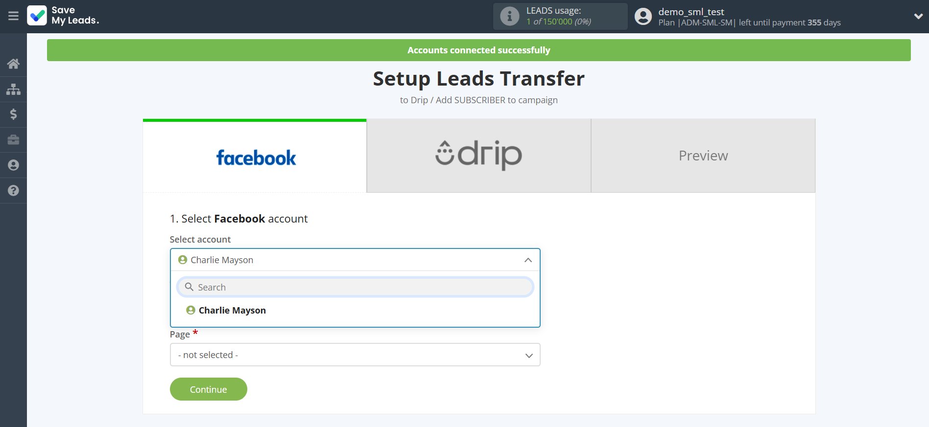 How to Connect Facebook with Drip Add Subscribers to campaign | Data Source account selection
