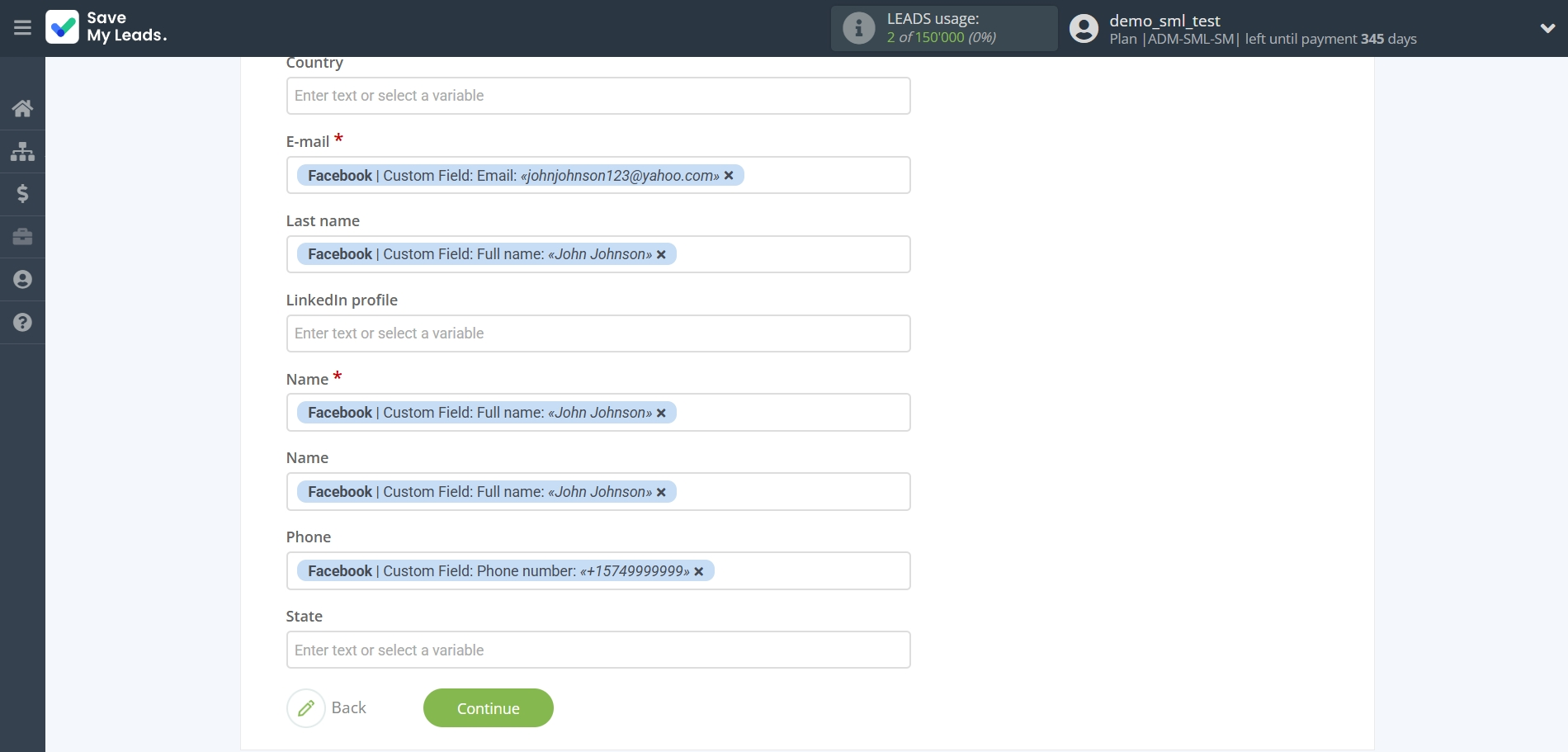 How to Connect Facebook  with Reply.io | Assigning fields