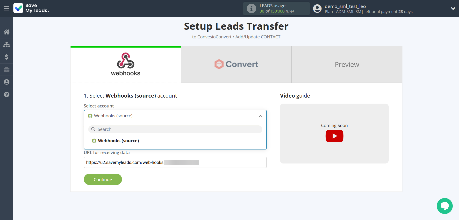 How to Connect Webhooks with ConvesioConvert | Data Source account selection How to Connect Webhooks with ConvesioConvert | Data Source account selection