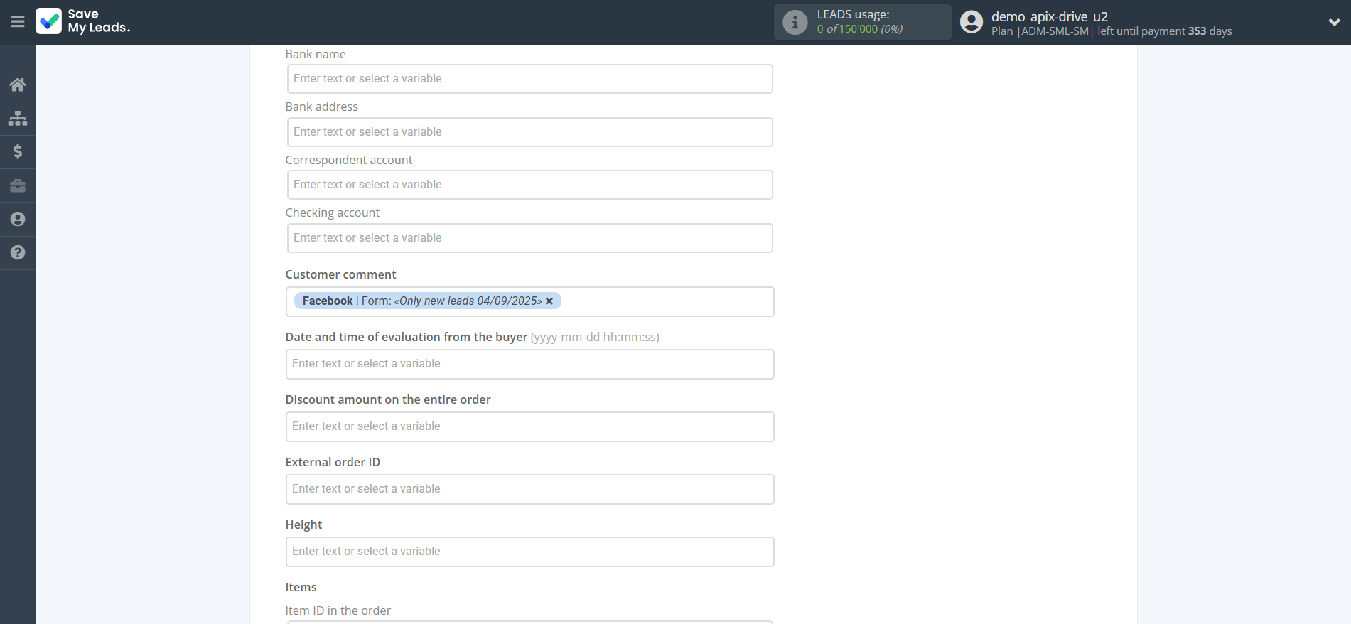 How to Connect Facebook with Simla Create Order | Assigning fields How to Connect Facebook with Simla Create Order | Assigning fields