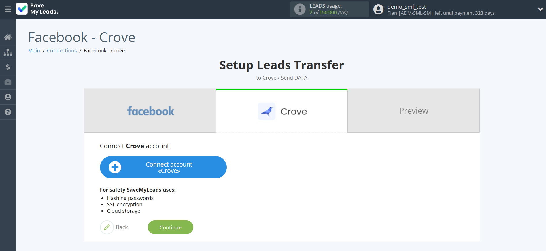 How to Connect Facebook with Crove | Data Destination account connection
