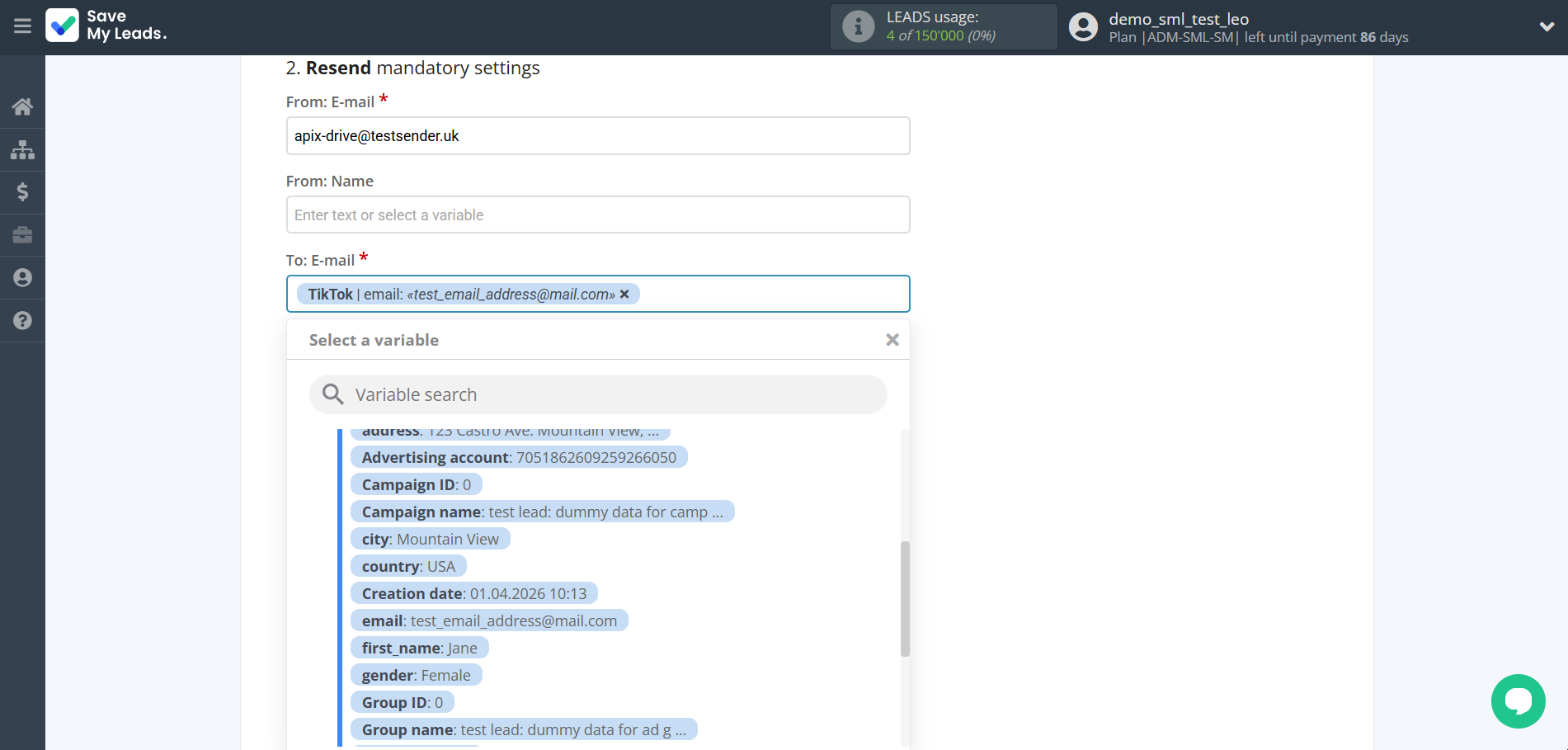 How to Connect TikTok with Resend | Assigning fields