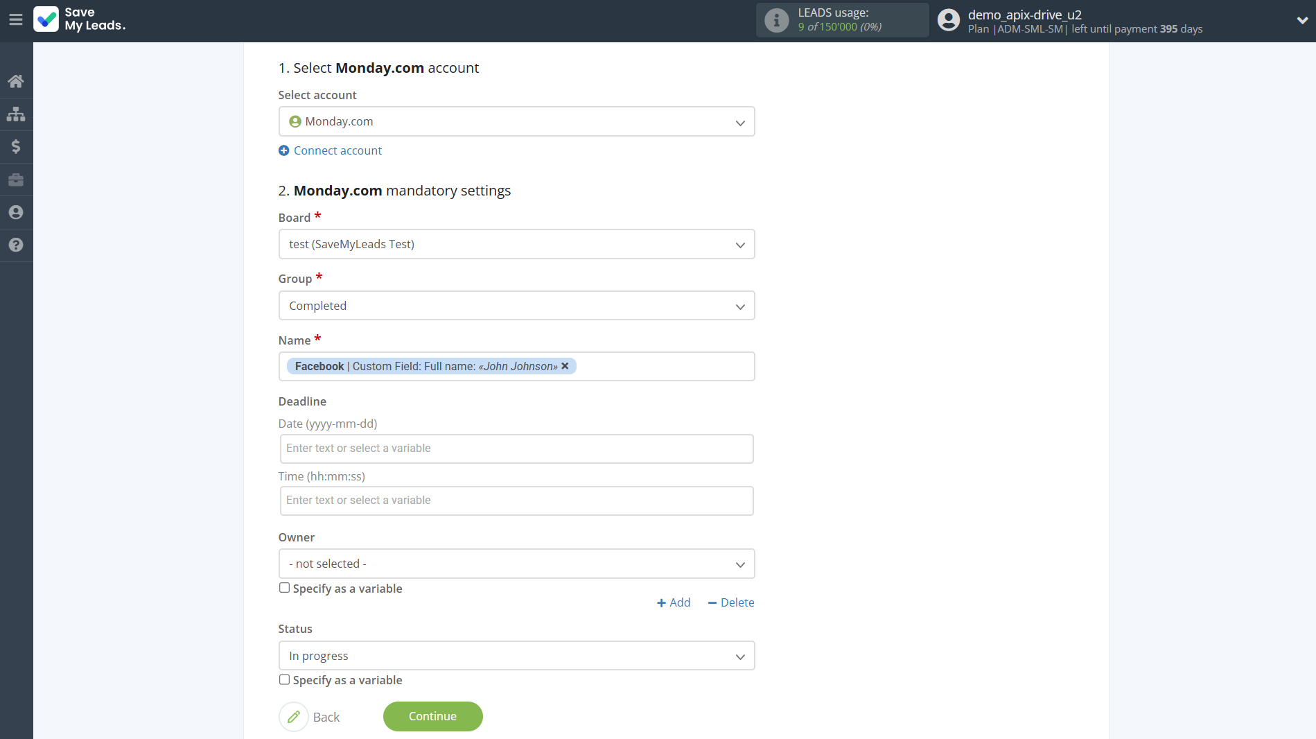 How to Connect Facebook with Monday.com | Assigning fields