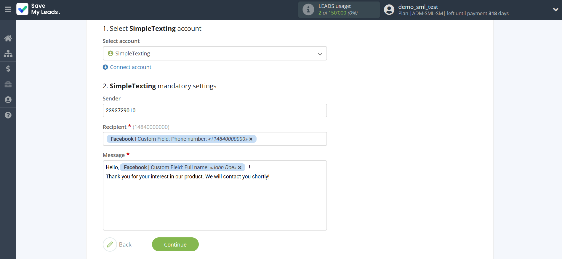 How to Connect Facebook with SimpleTexting | Assigning fields