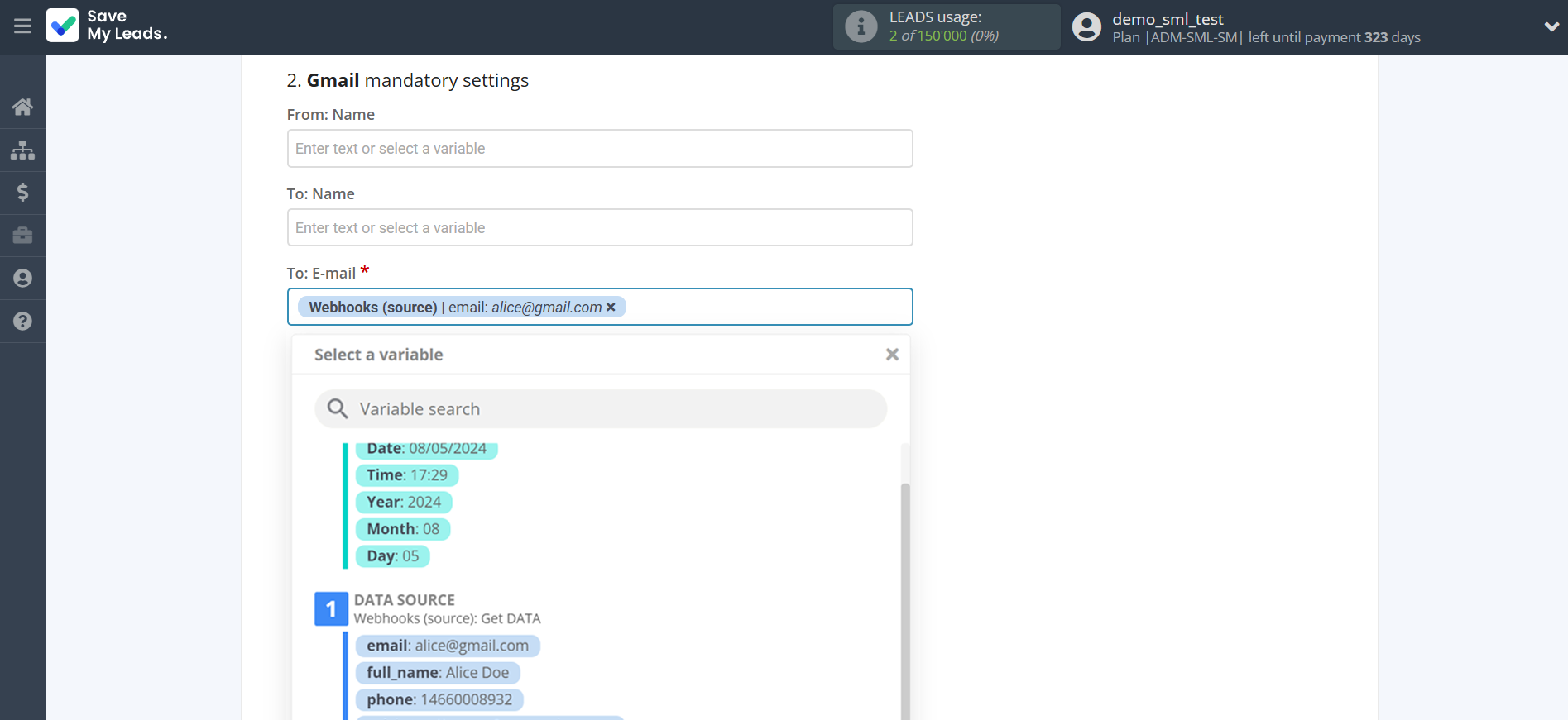 How to Connect Webhooks with Gmail | Assigning fields