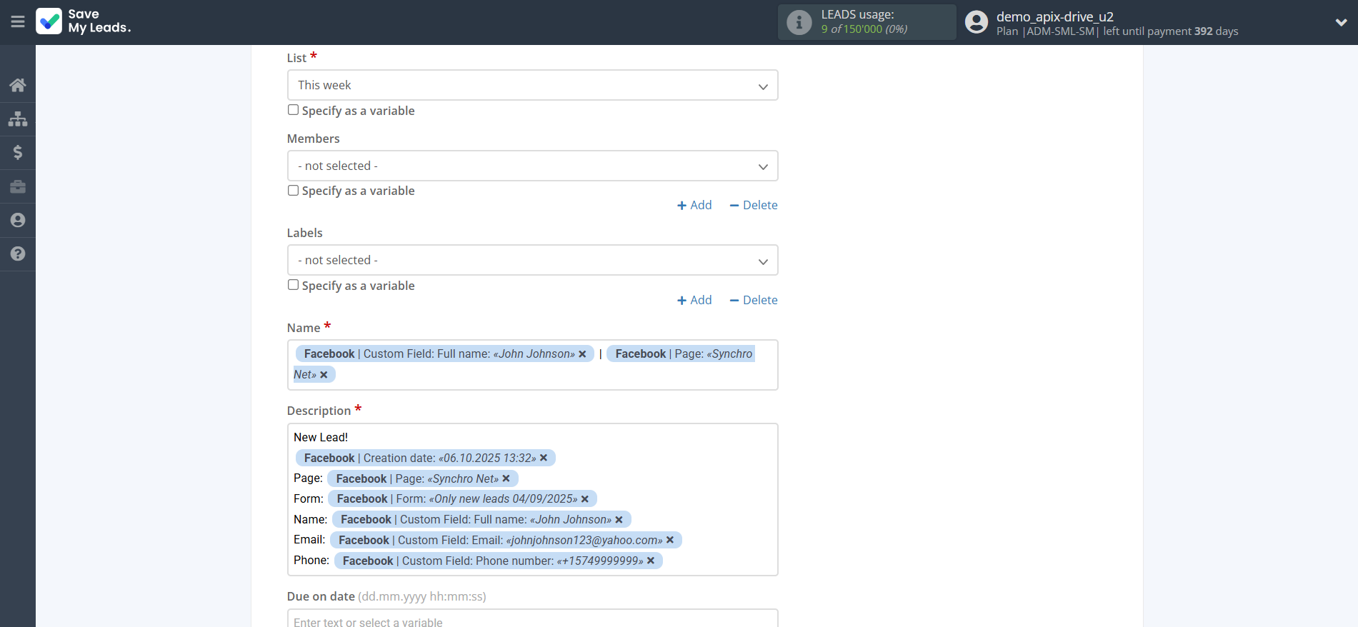 How to Connect Facebook with Trello | Assigning fields