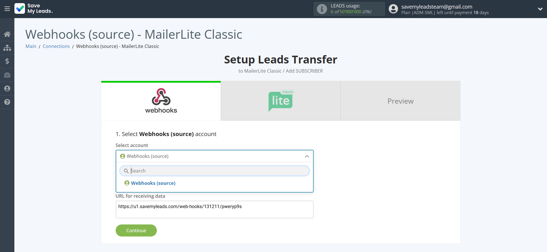 How to Connect Webhooks with MailerLite Classic | Data Source account selection How to Connect Webhooks with MailerLite Classic | Data Source account selection