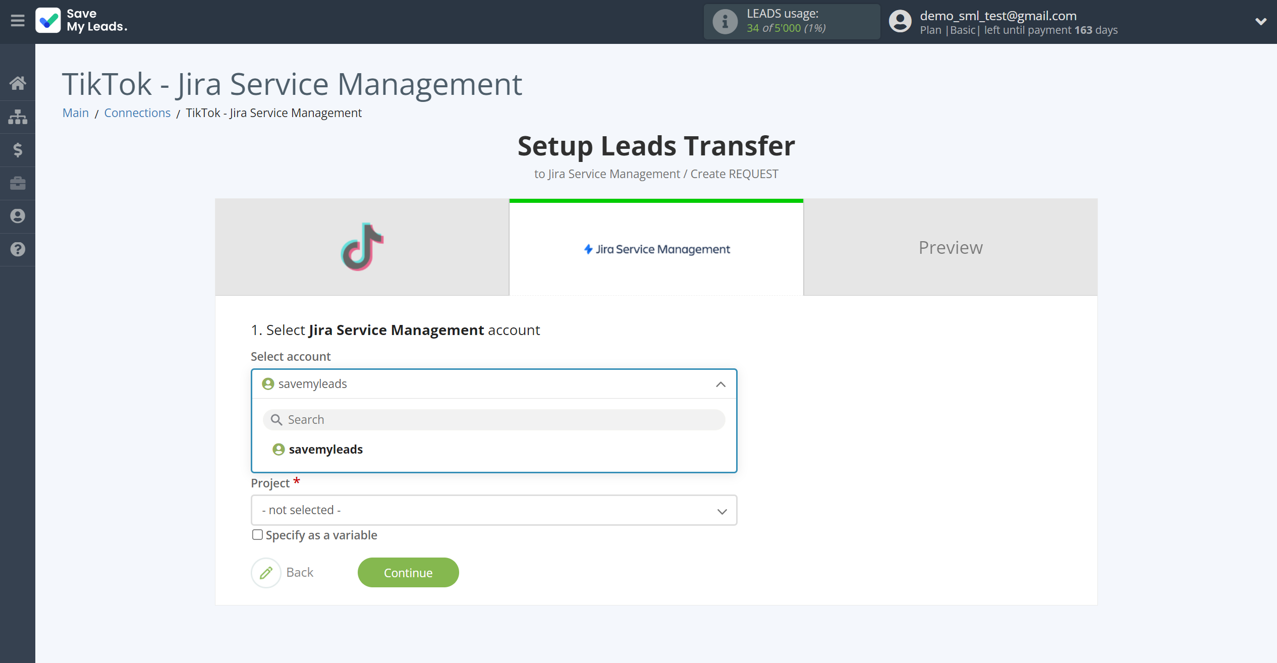 How to Connect TikTok with Jira Service Management | Data Destination account selection How to Connect TikTok with Jira Service Management | Data Destination account selection
