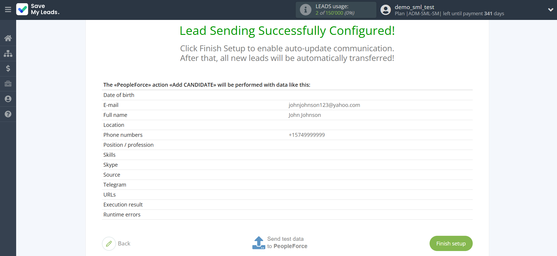 How to Connect Facebook with PeopleForce Add Candidate | Test data