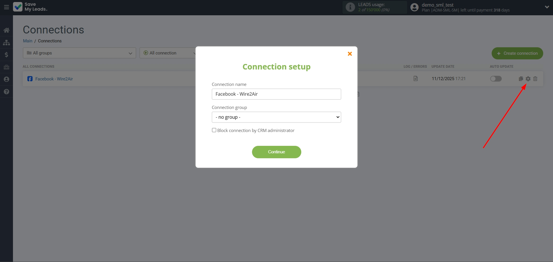 How to Connect Facebook with Wire2Air | Name and group connection