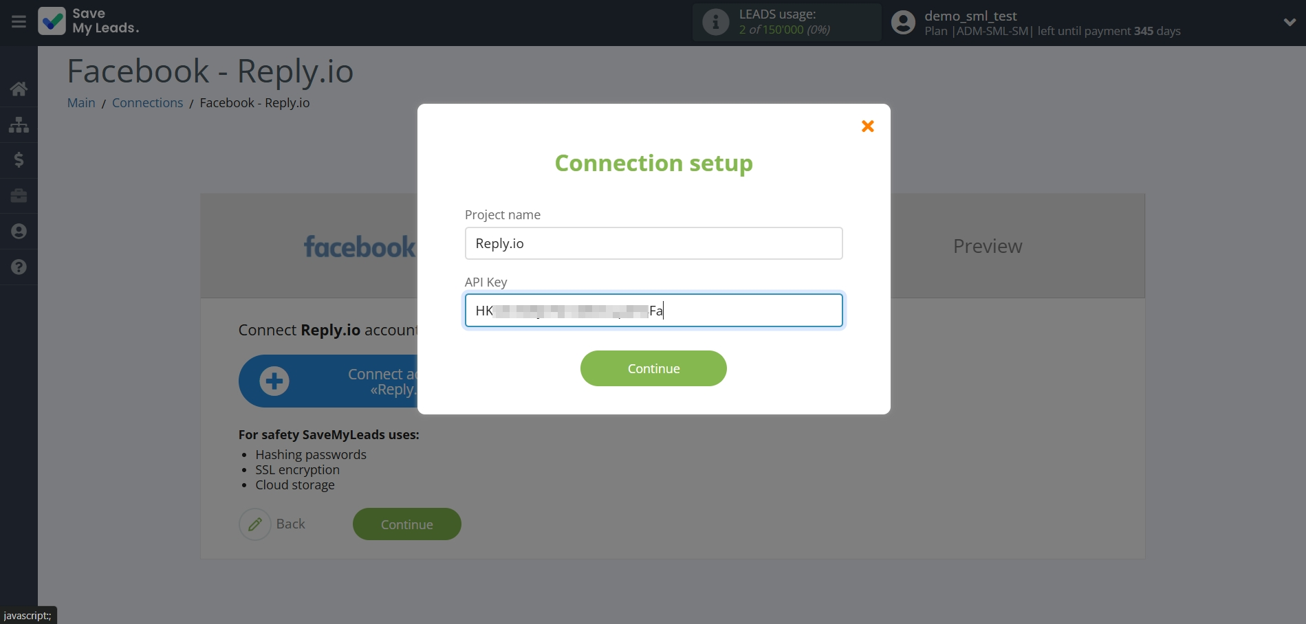 How to Connect Facebook with Reply.io | Data Destination account connection
