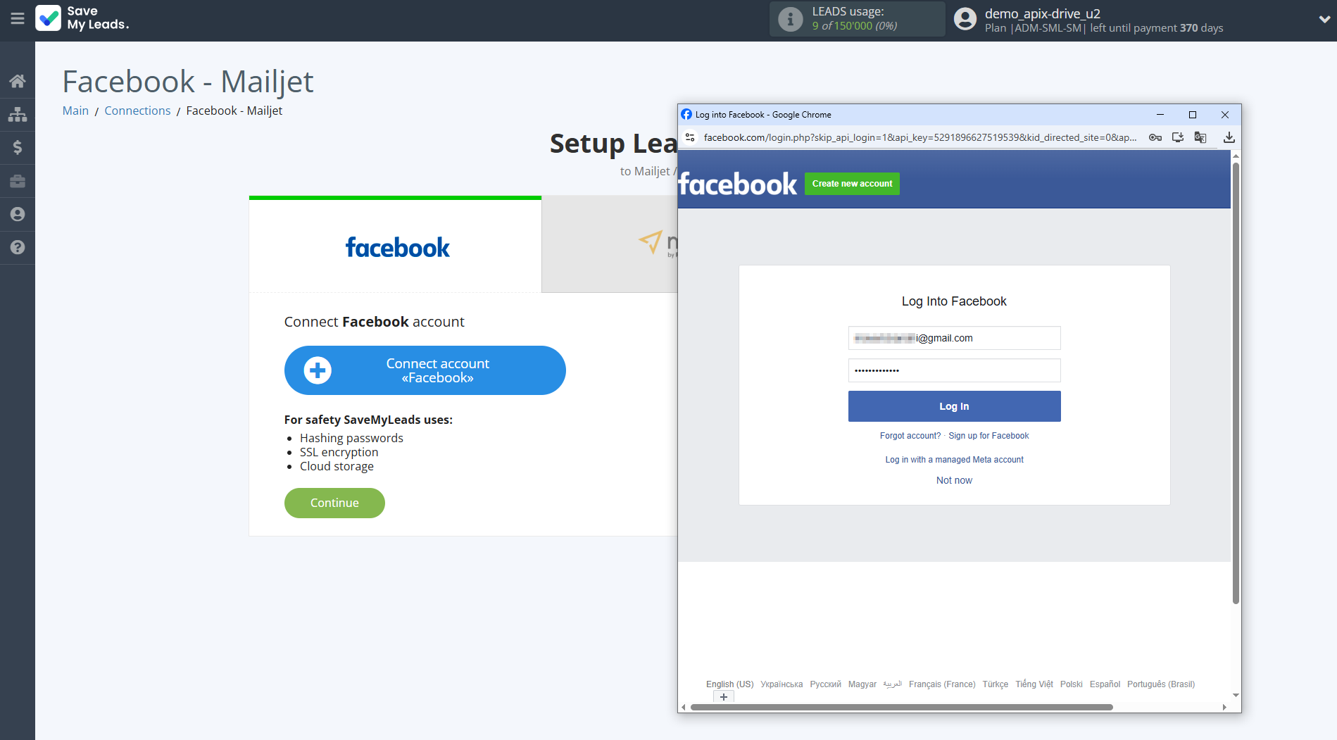 How to Connect Facebook with Mailjet | Data Source account