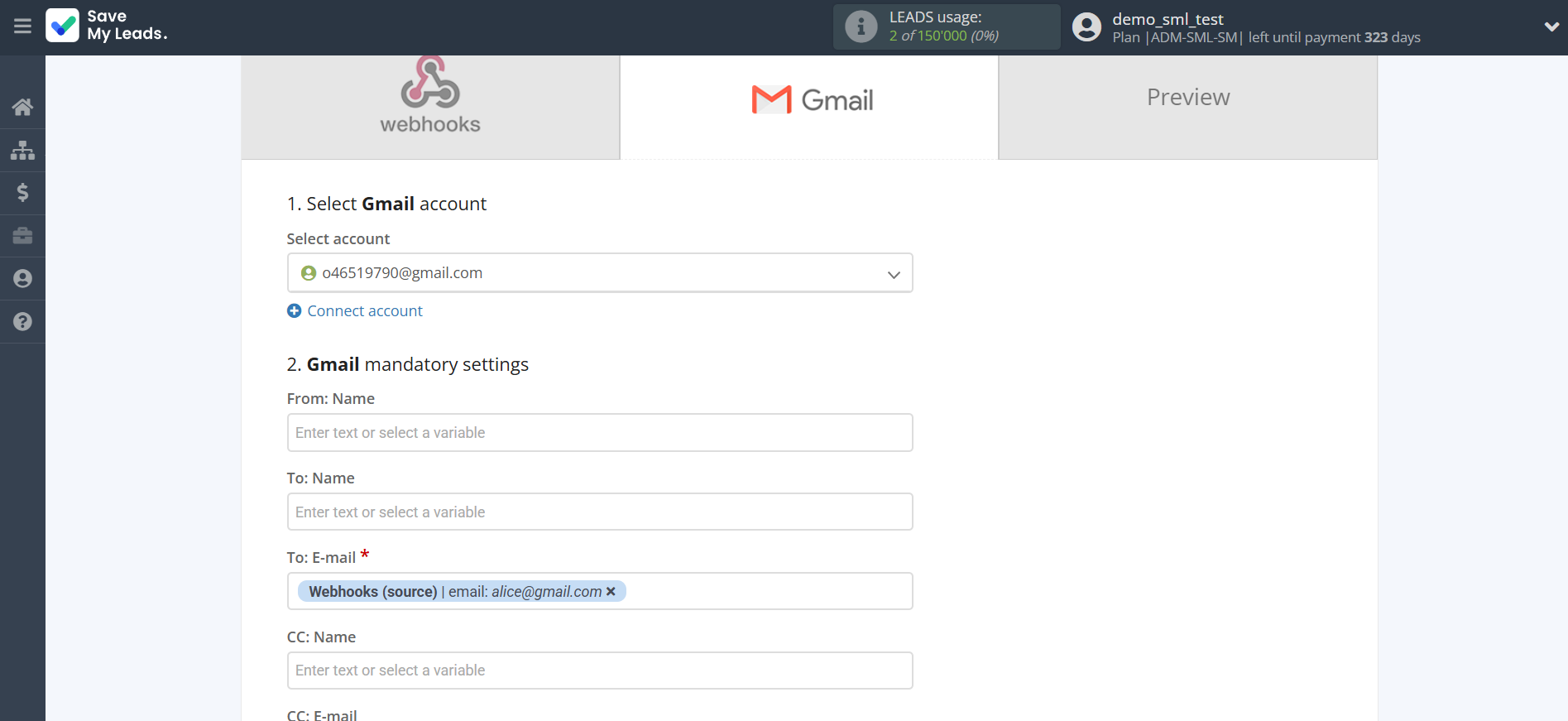 How to Connect Webhooks with Gmail | Assigning fields