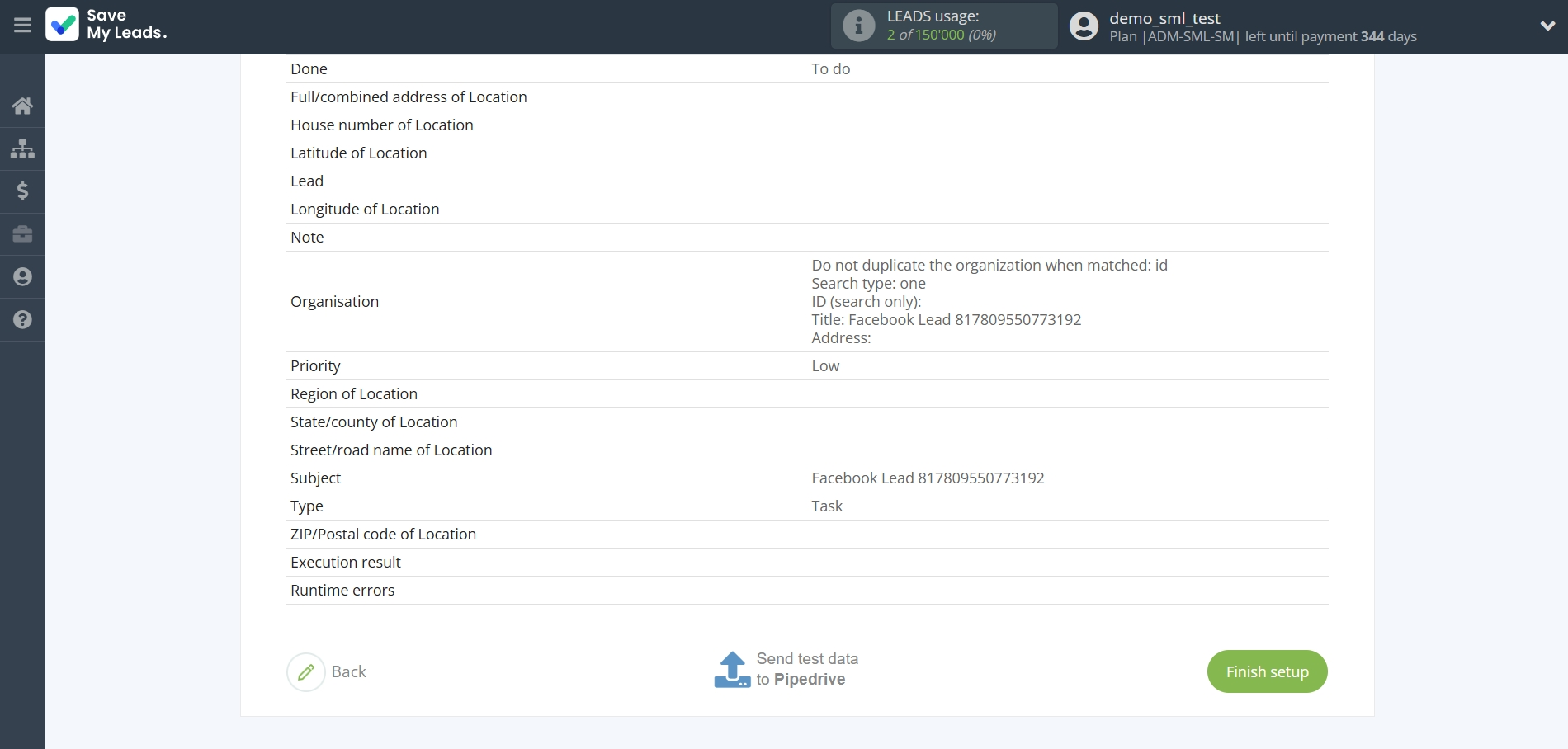 How to Connect Facebook  with Pipedrive Create Task | Test data