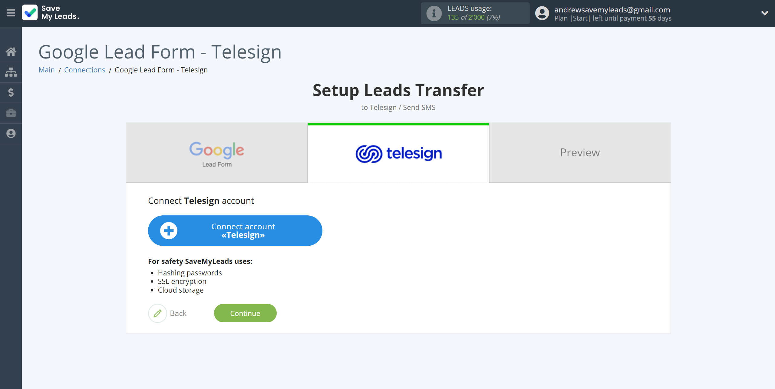 How to Connect Google Lead Form with Telesign | Data Destination account connection
