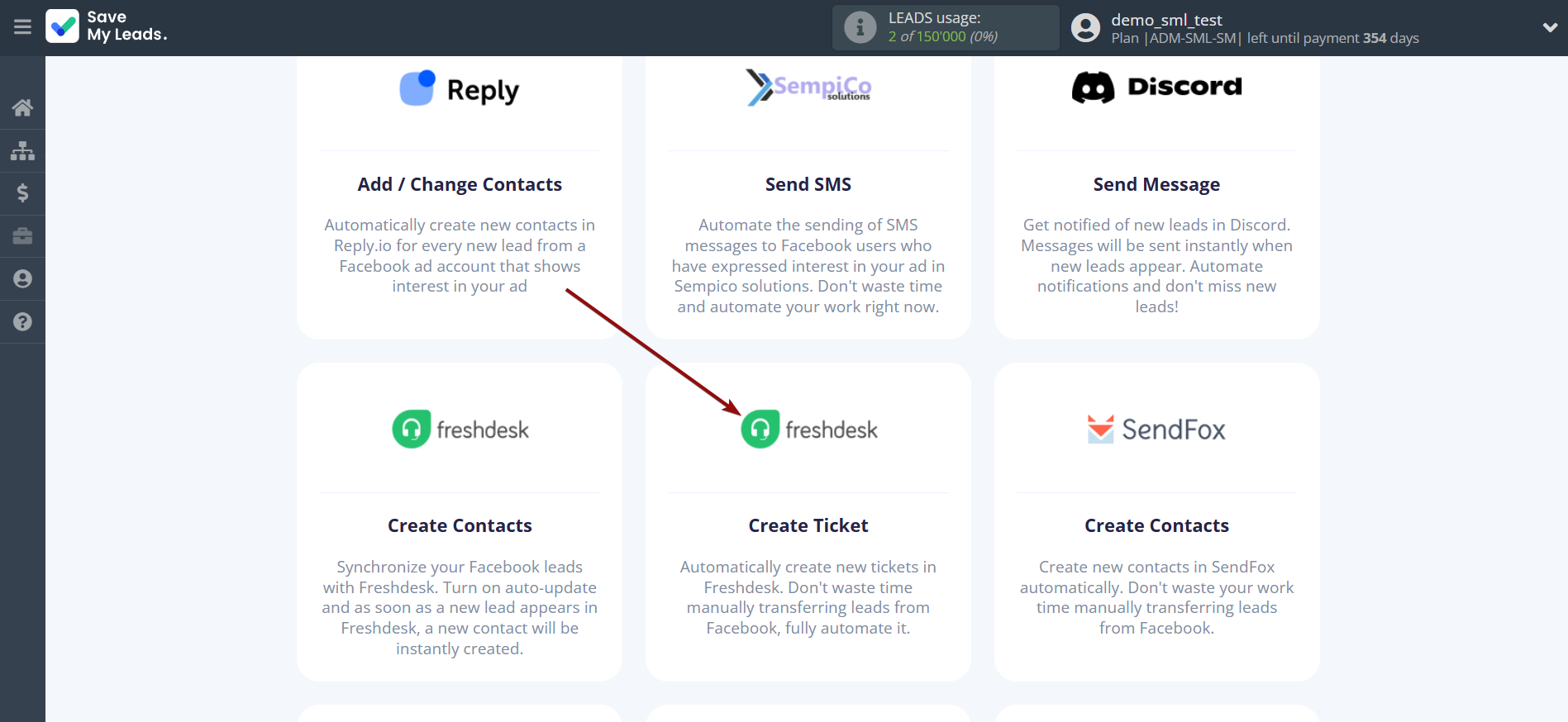 How to Connect Facebook with Freshdesk Create Ticket | Data Destination system selection