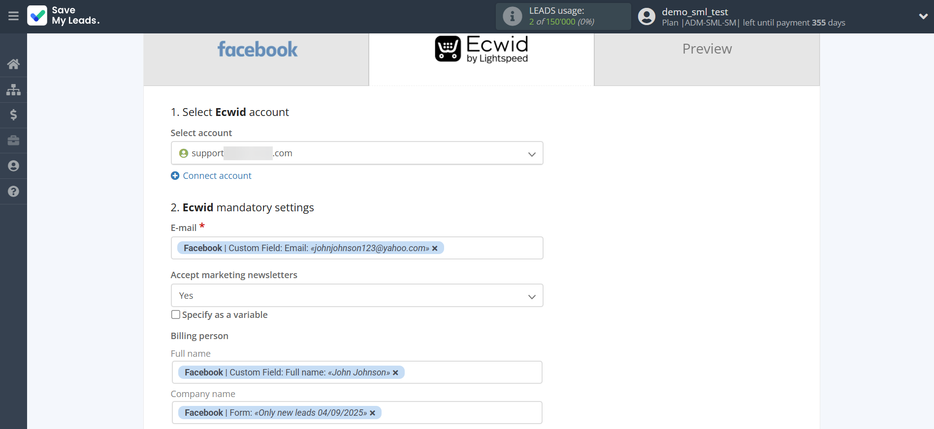 How to Connect Facebook with Ecwid Create Customers | Assigning fields How to Connect Facebook with Ecwid Create Customers | Assigning fields