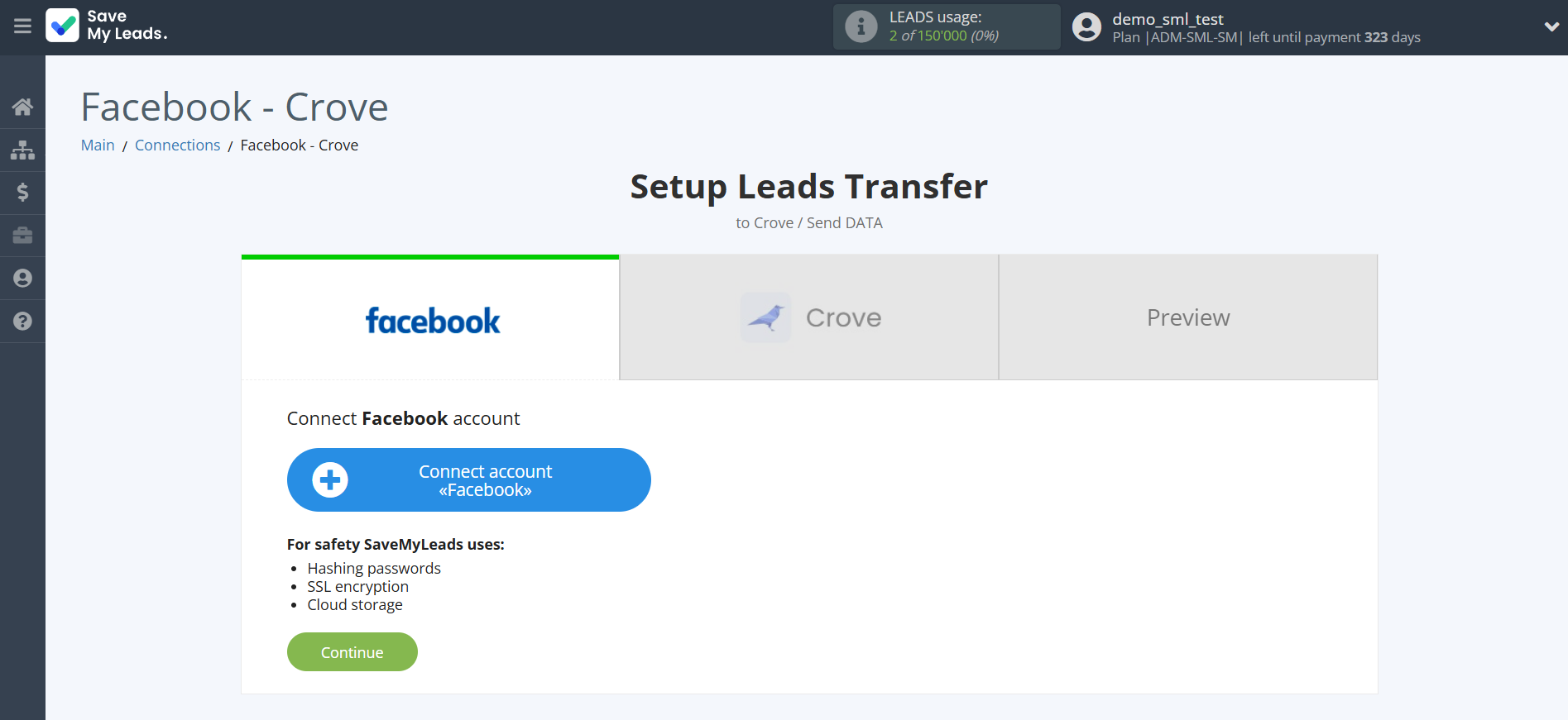 How to Connect Facebook with Crove | Data Source account connection