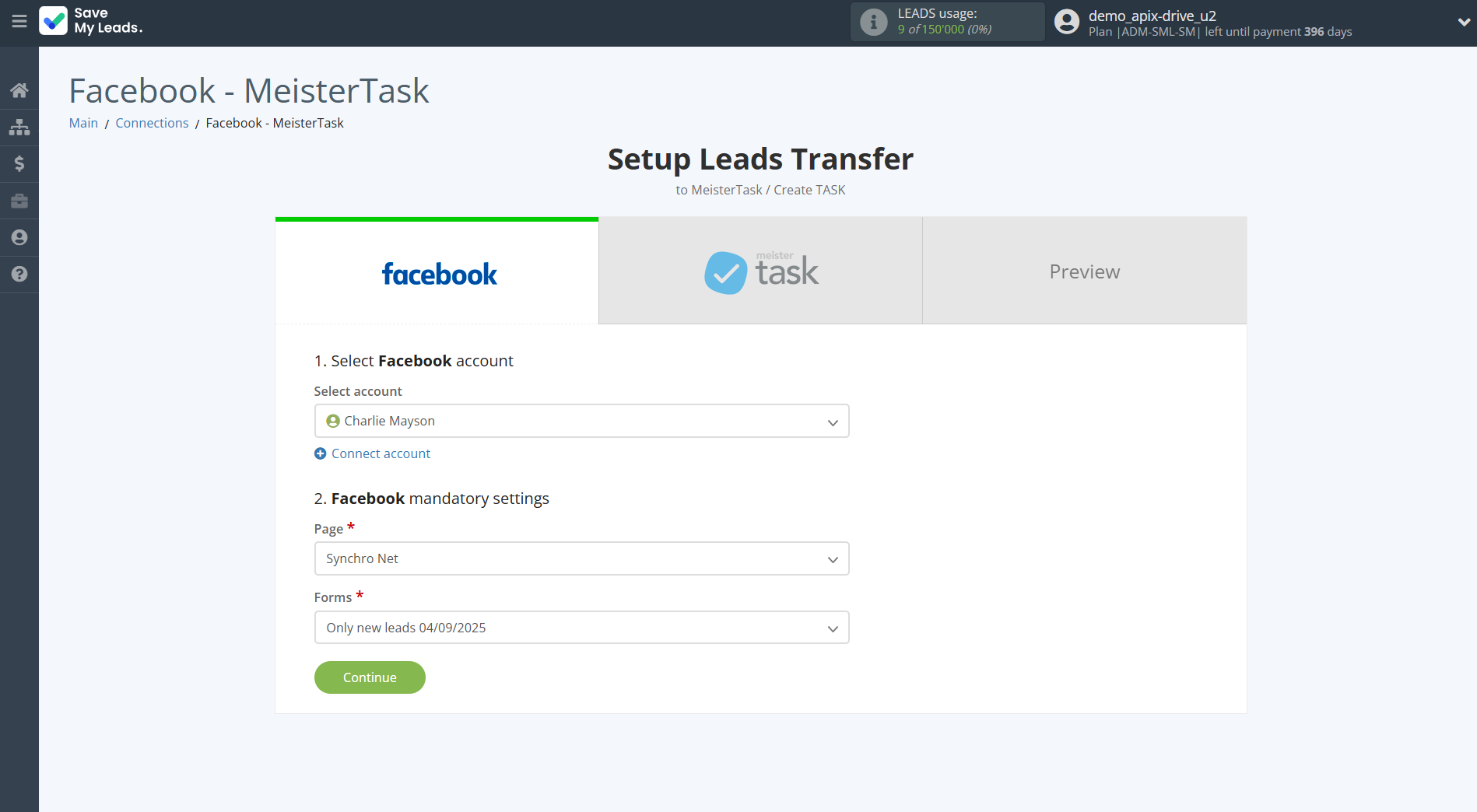 How to Connect Facebook with MeisterTask | Data Source account connection