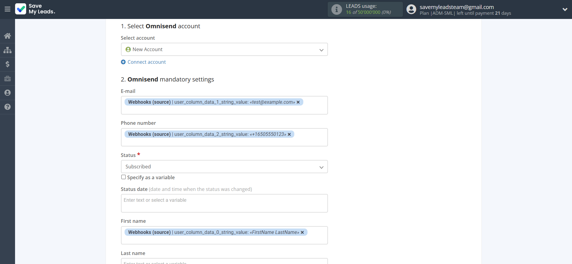 How to Connect Webhooks with Omnisend Create Contacts | Assigning fields