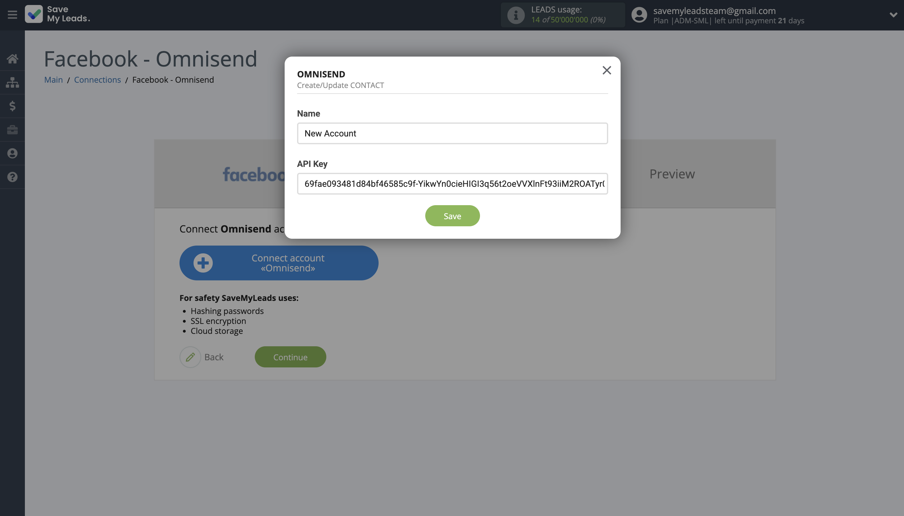 How to Connect Facebook with Omnisend Create Contact | Data Destination account connection