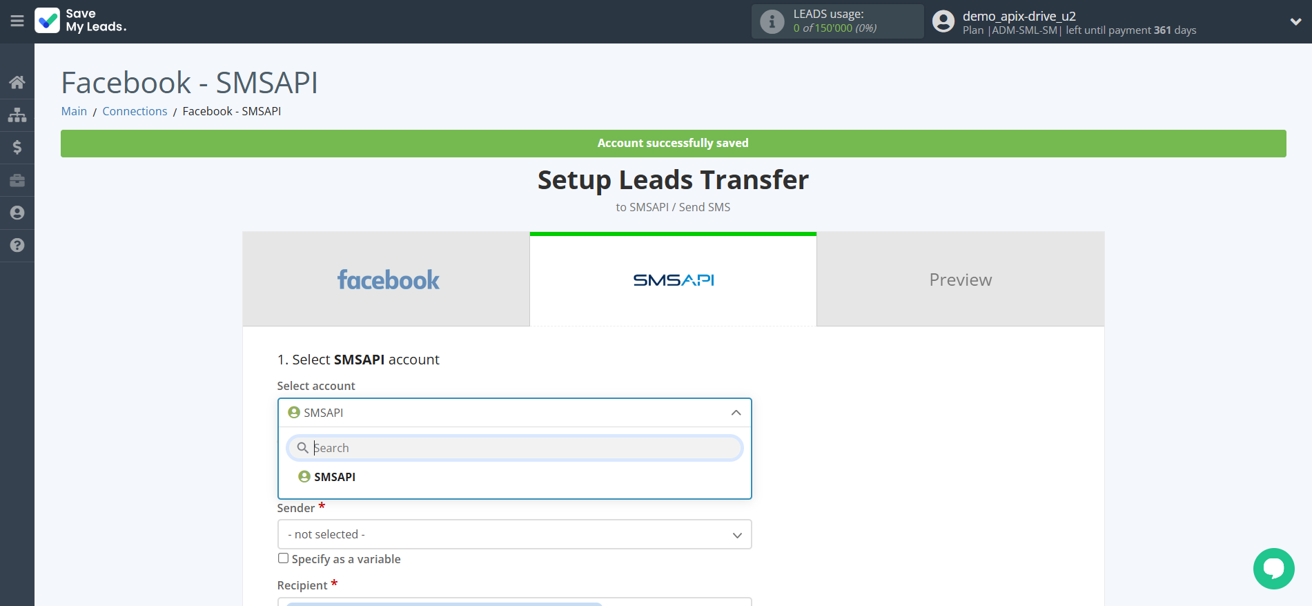 How to Connect Facebook with SMSAPI | Data Destination account selection How to Connect Facebook with SMSAPI | Data Destination account selection