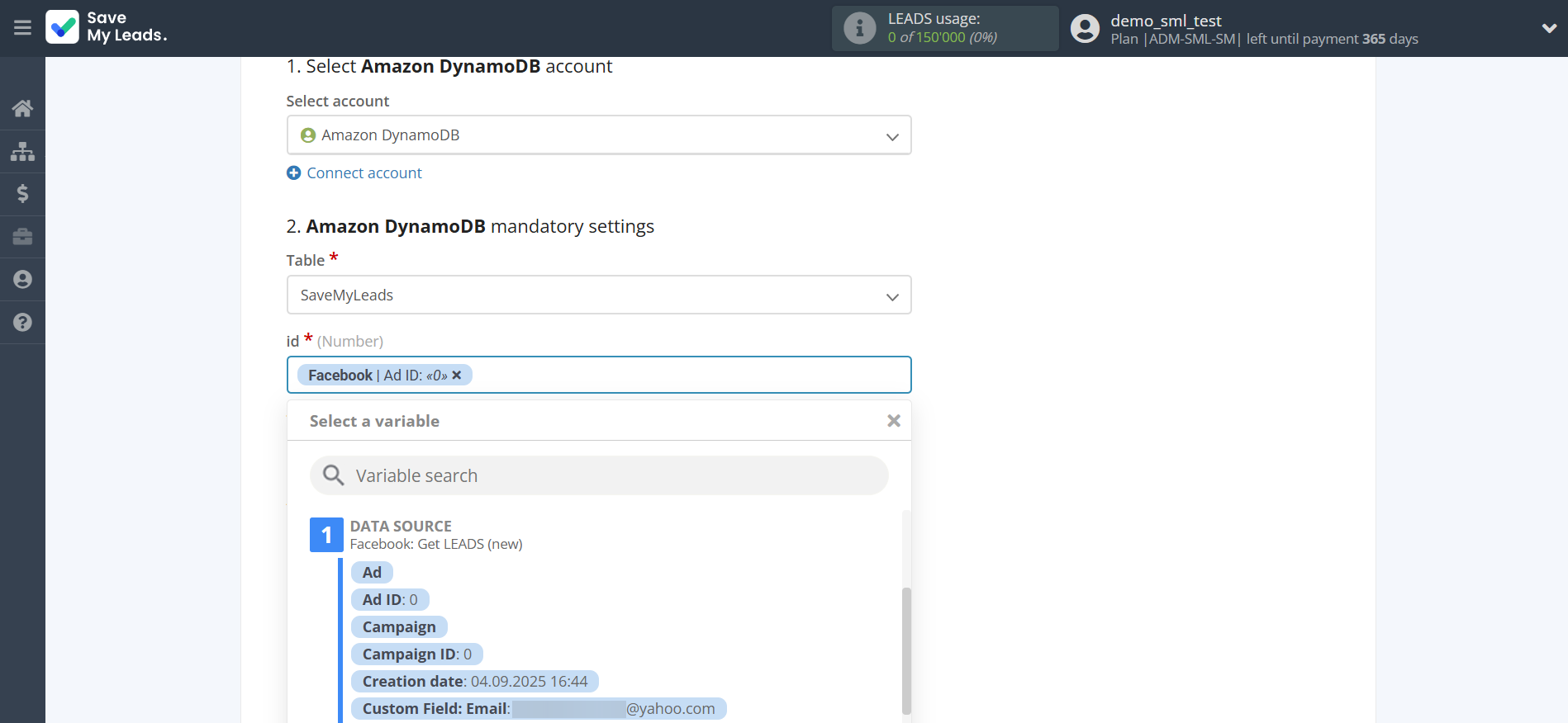 How to Connect Facebook with Amazon DynamoDB | Assigning fields How to Connect Facebook with Amazon DynamoDB | Assigning fields