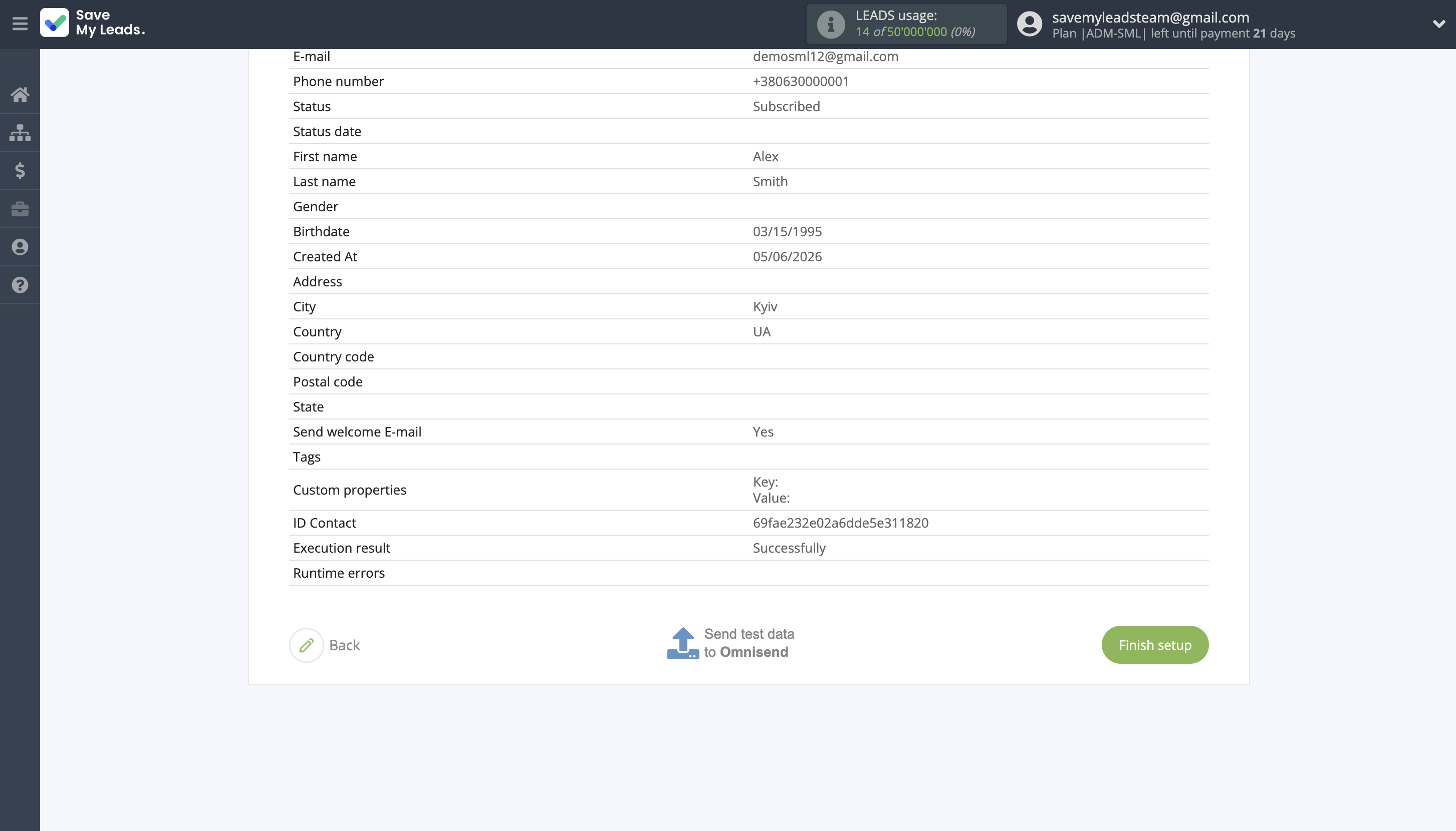How to Connect Facebook with Omnisend Create Contact | Test data