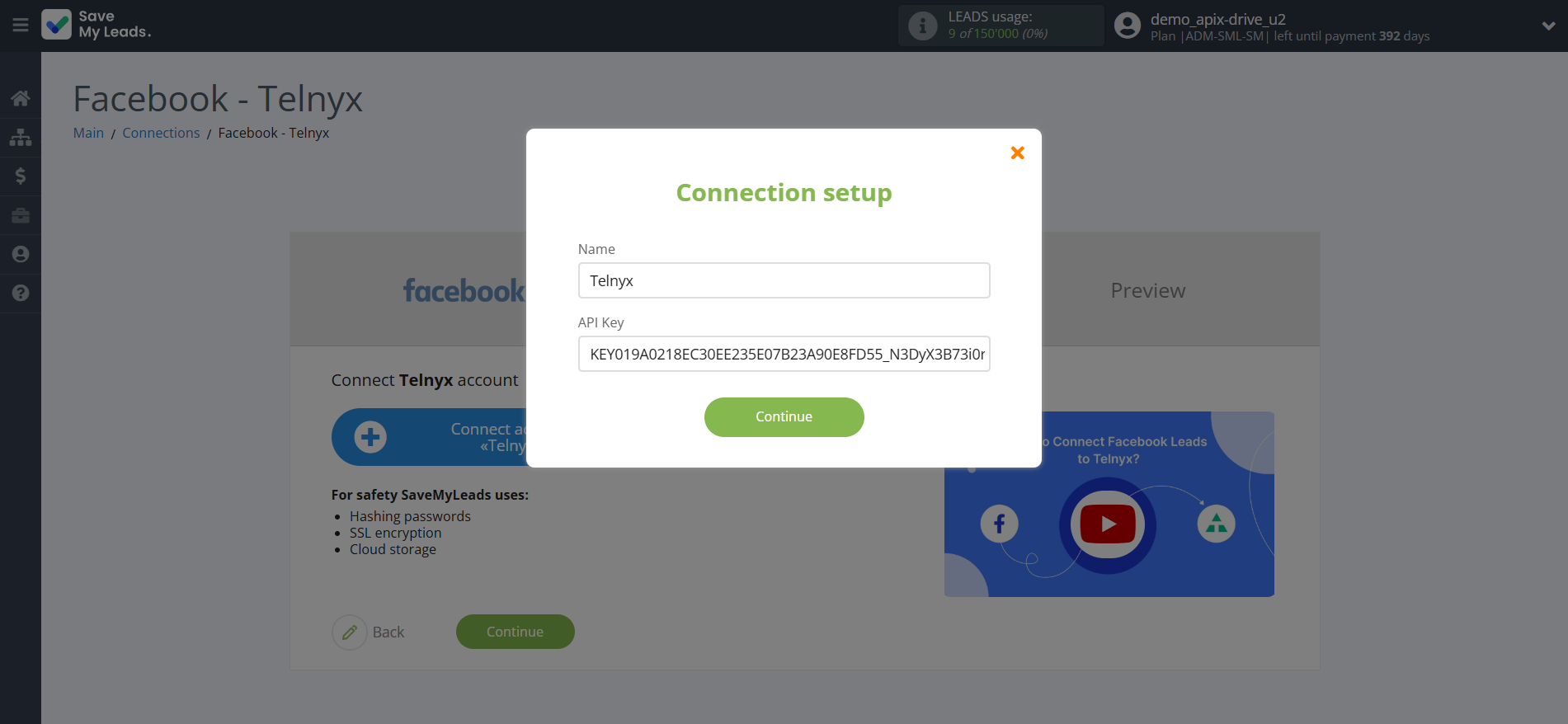 How to Connect Facebook with Telnyx | Data Destination account connection