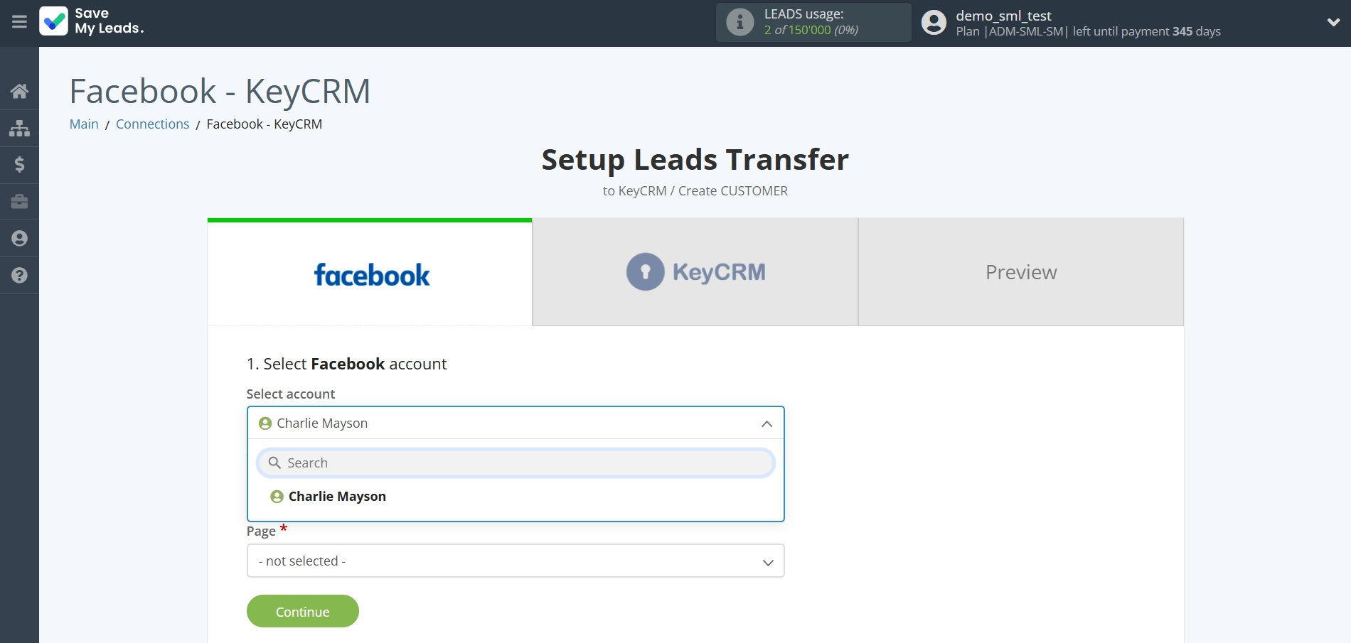 How to Connect Facebook with KeyCRM Create Customer | Data Source account selection