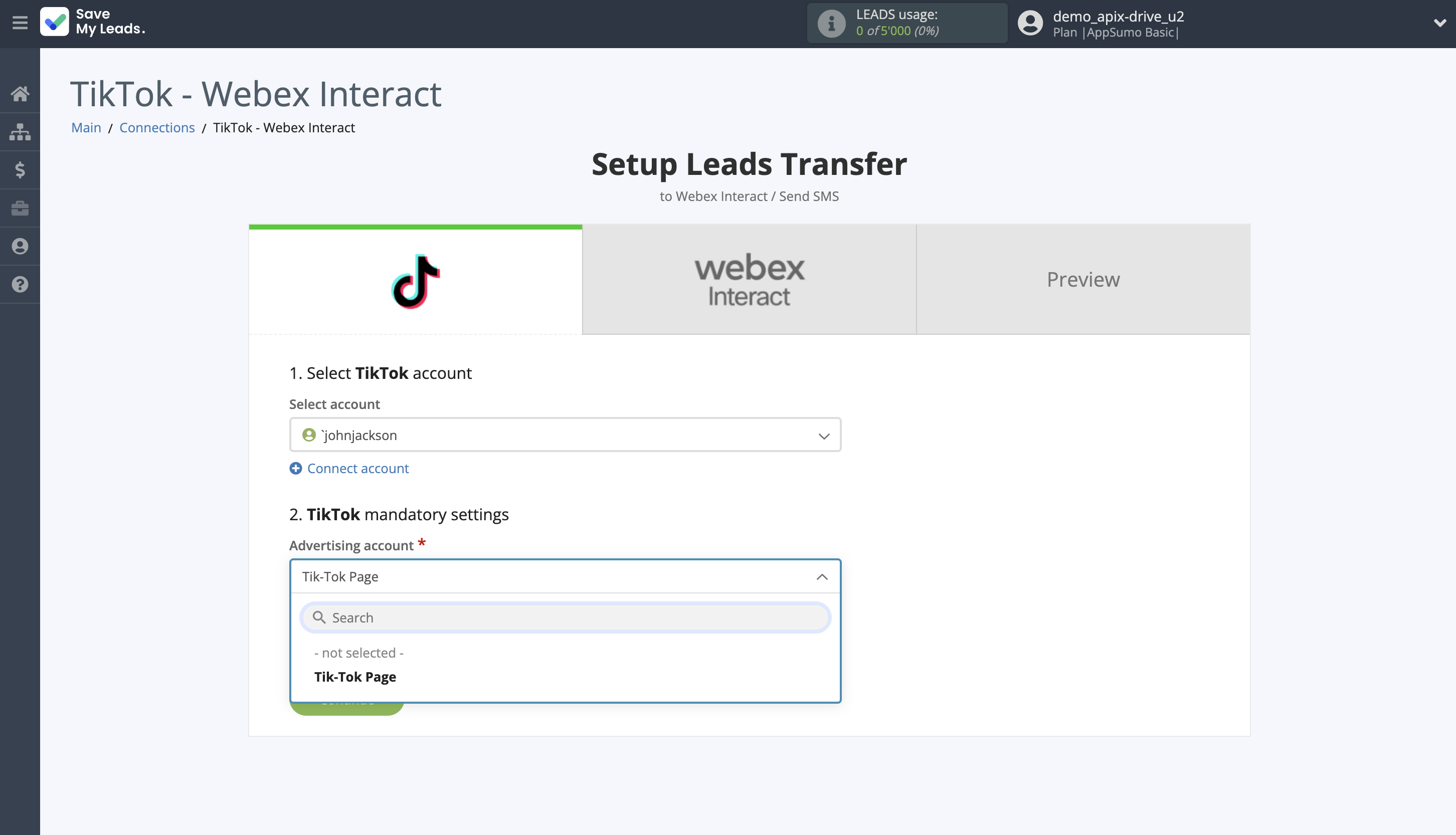 How to Connect TikTok with Webex Interact | Data Source account selection How to Connect TikTok with Webex Interact | Data Source account selection