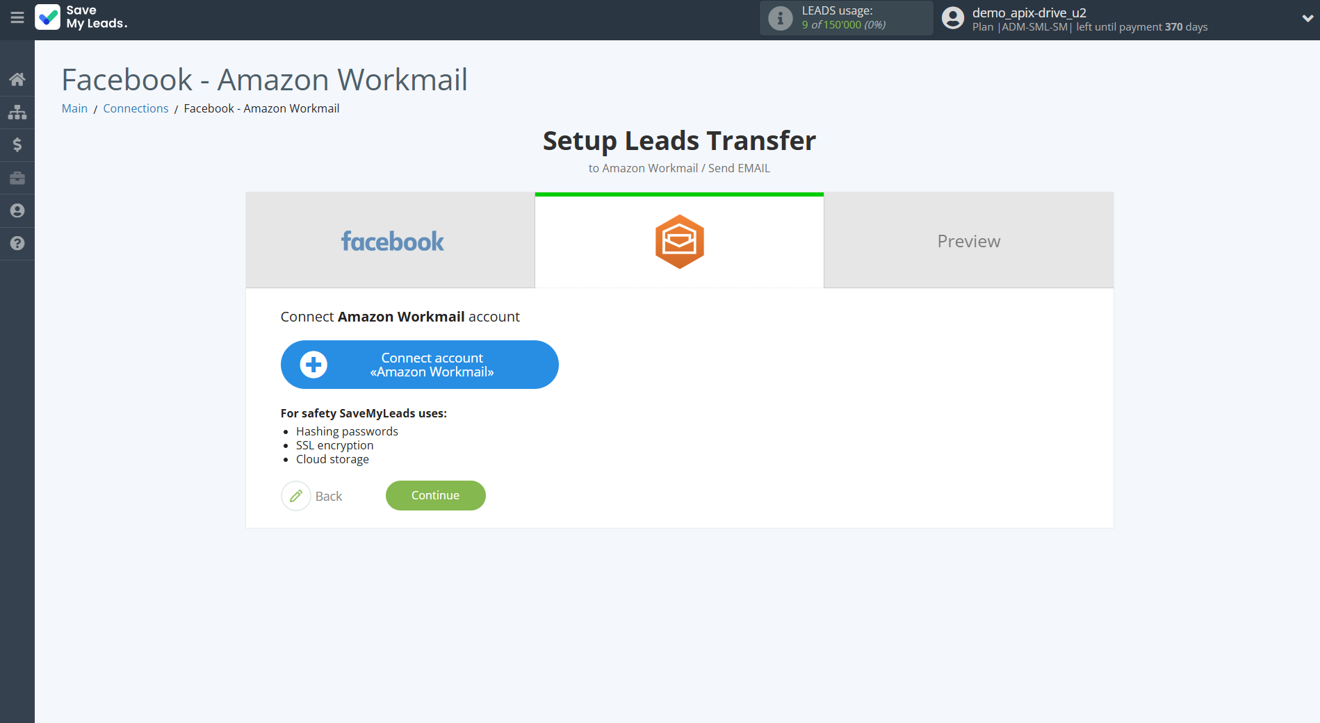 How to Connect Facebook with Amazon Workmail | Data Destination account connection