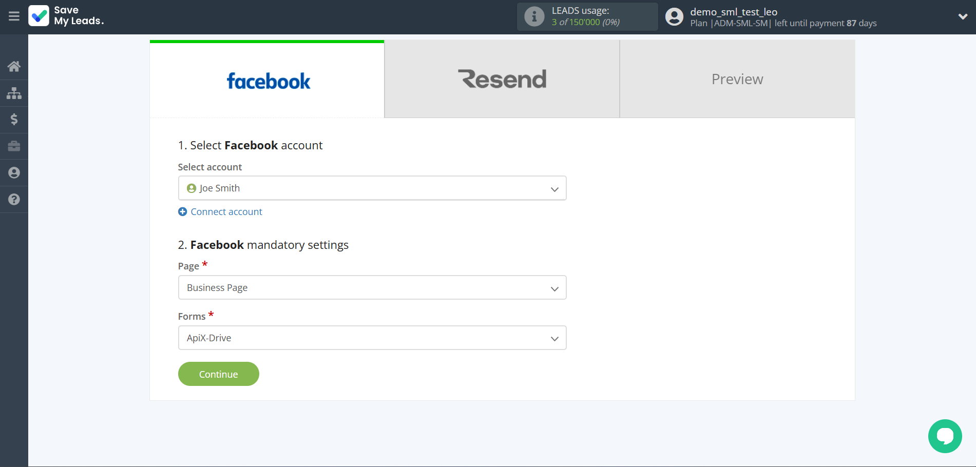 How to Connect Facebook with Resend | Data Source account connection
