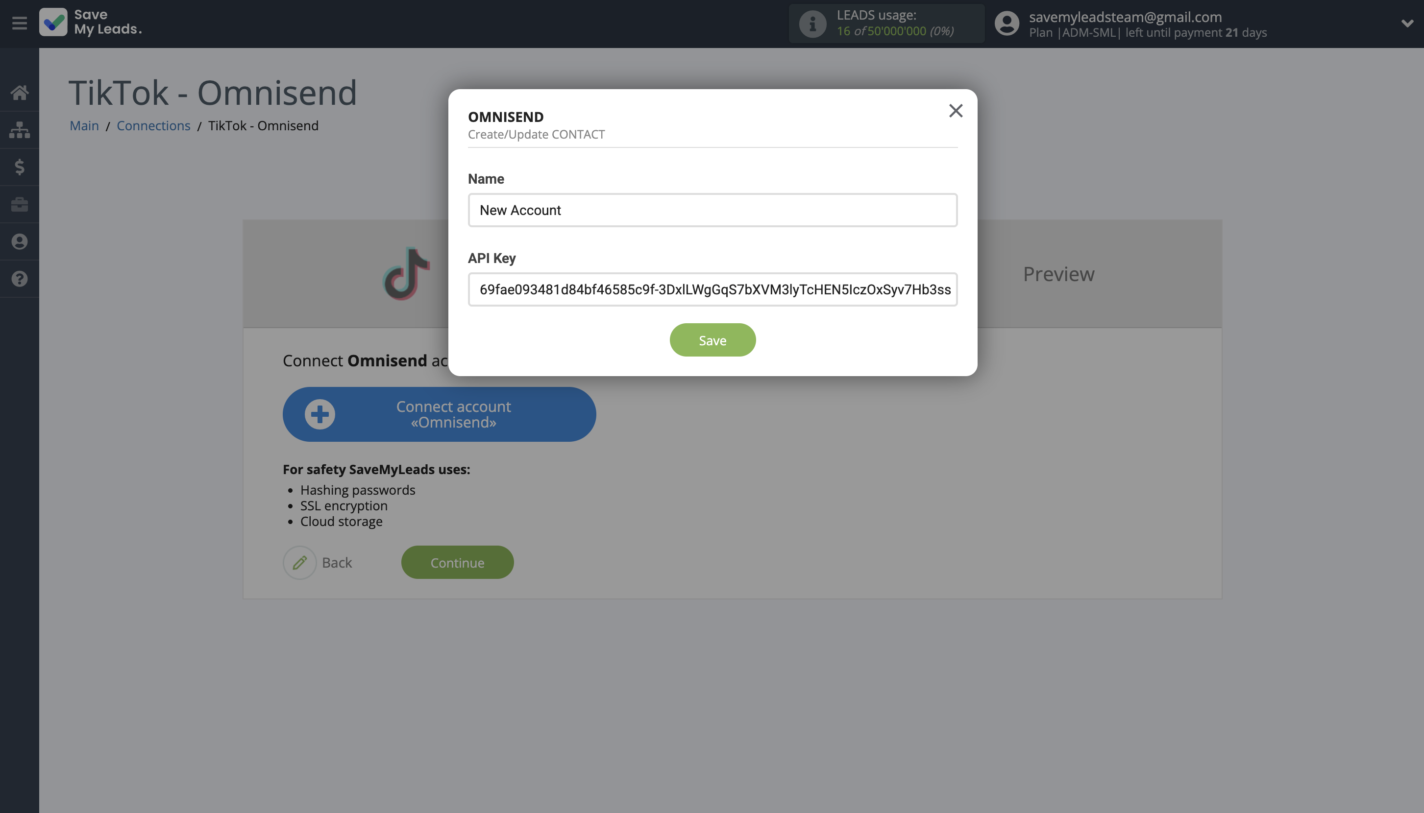 How to Connect TikTok with Omnisend Create Contact | Data Destination account connection