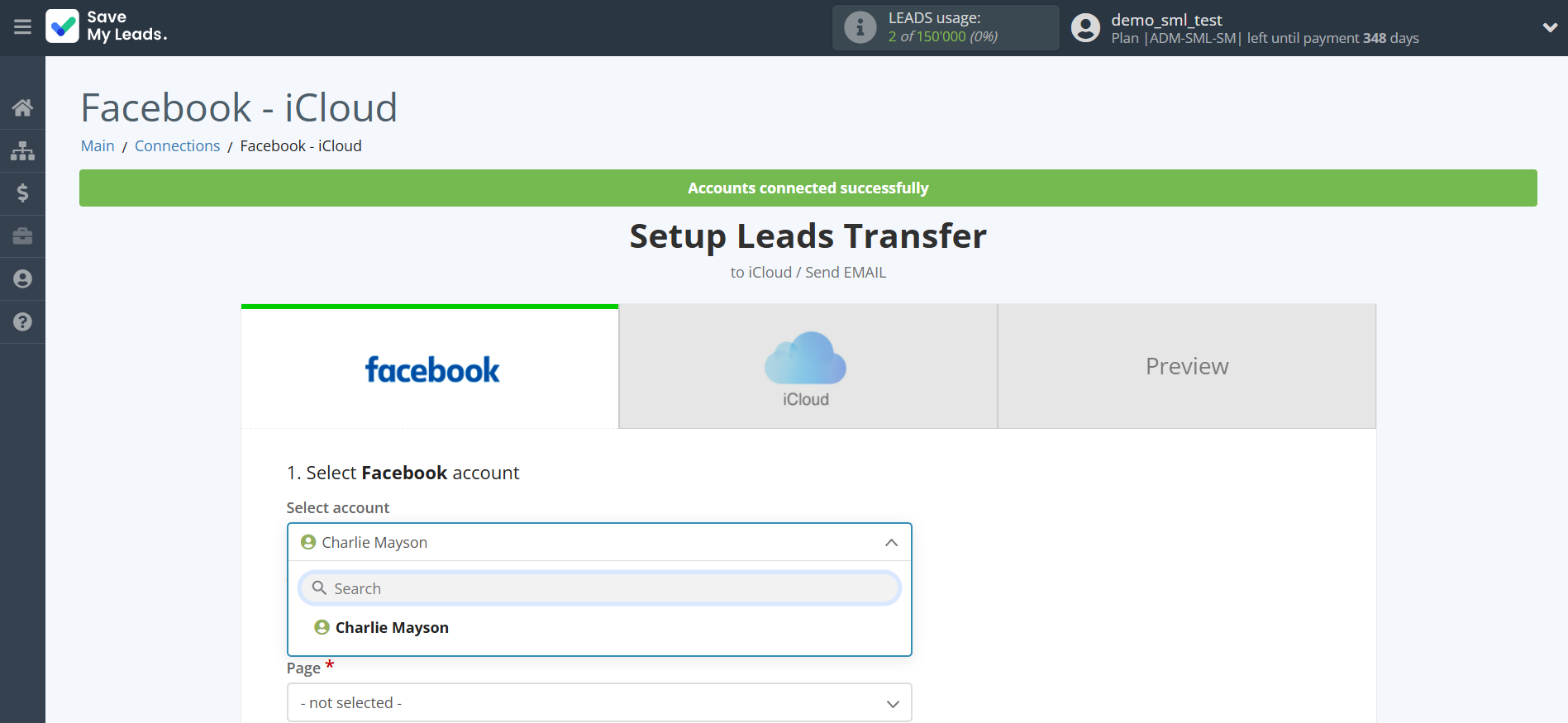 How to Connect Facebook with iCloud | Data Source account selection