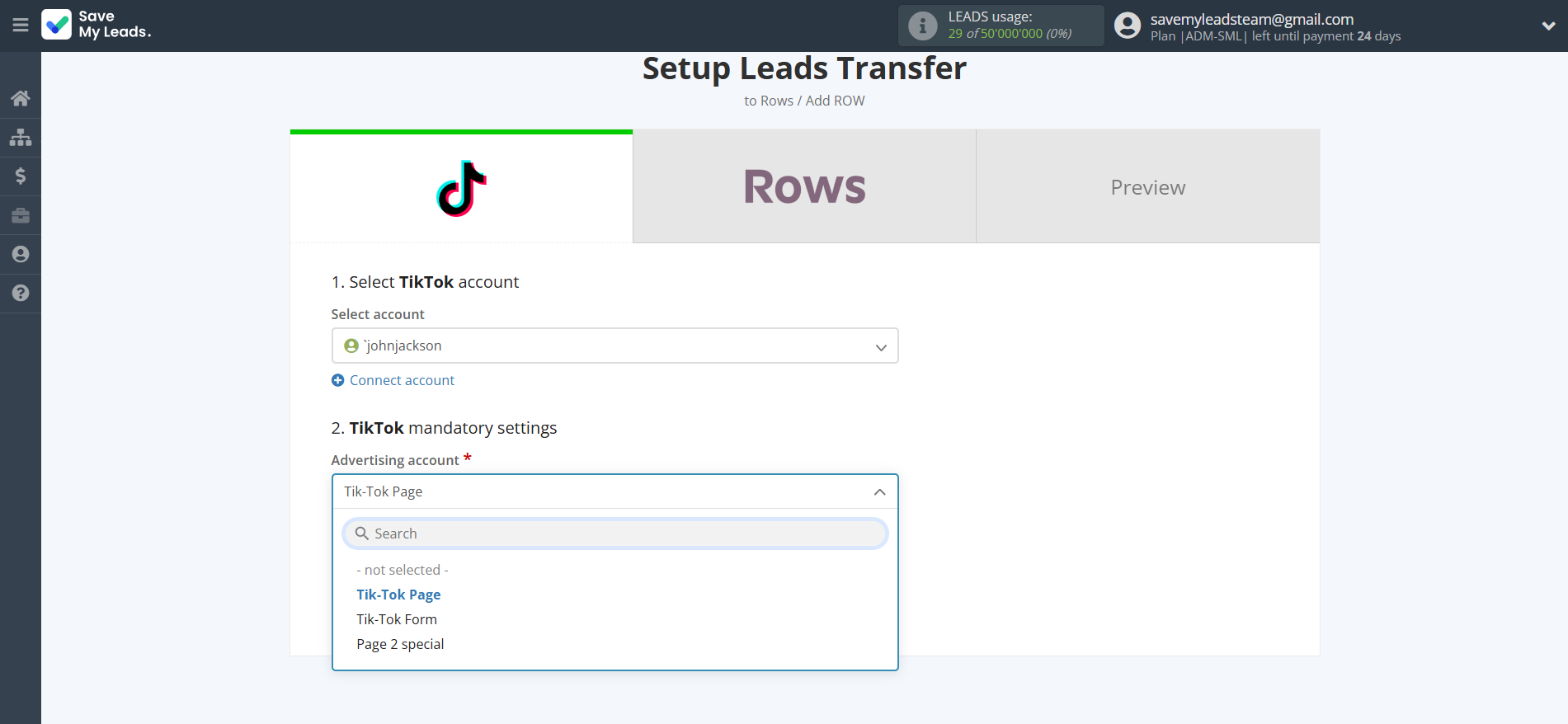 How to Connect TikTok with Rows Add Row | Data Source account connection
