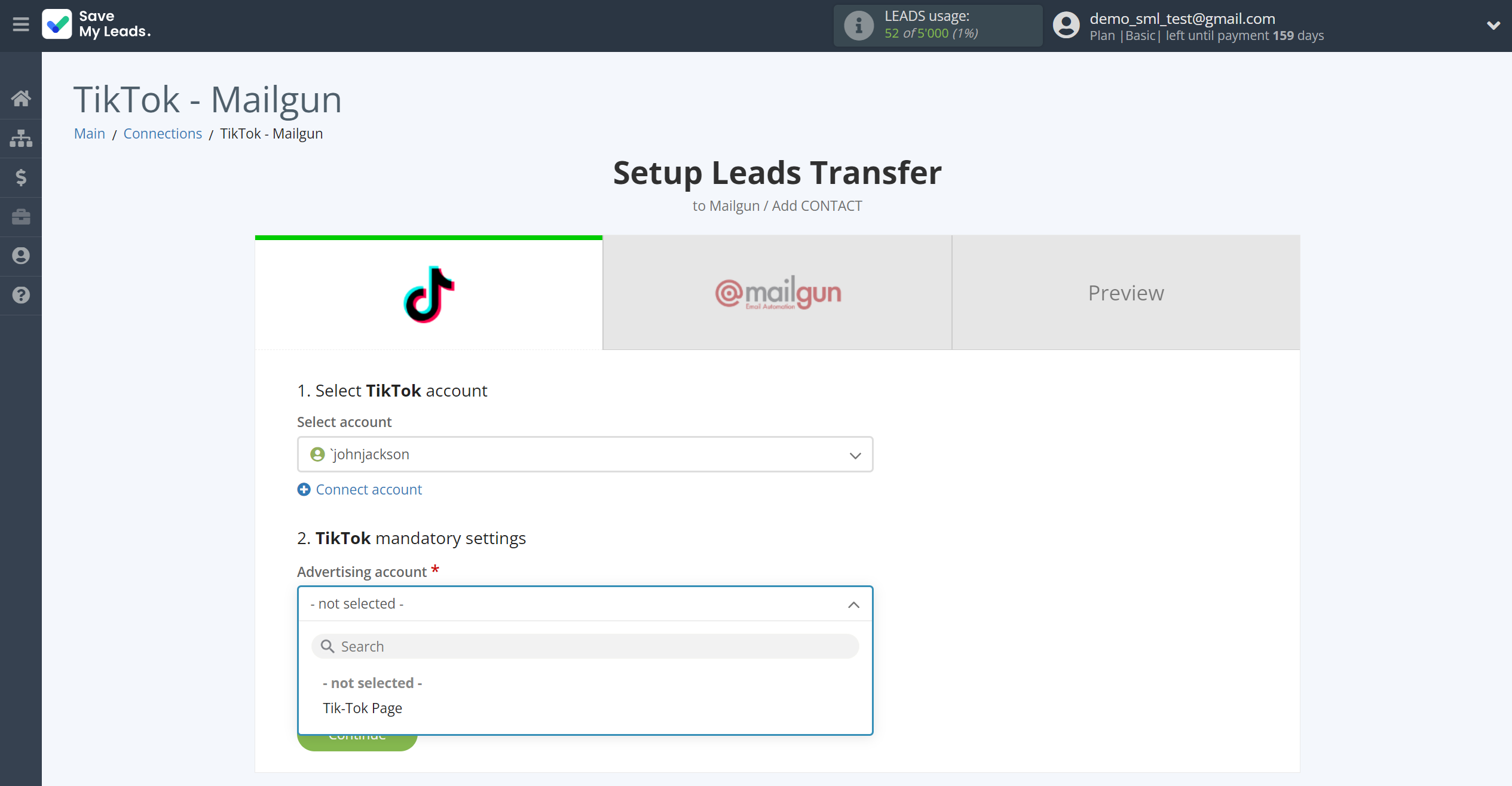 How to Connect TikTok with Mailgun | Data Source account connection How to Connect TikTok with Mailgun | Data Source account connection