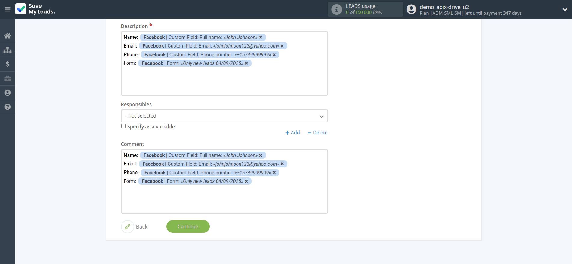 How to Connect Facebook with Wrike | Assigning fields