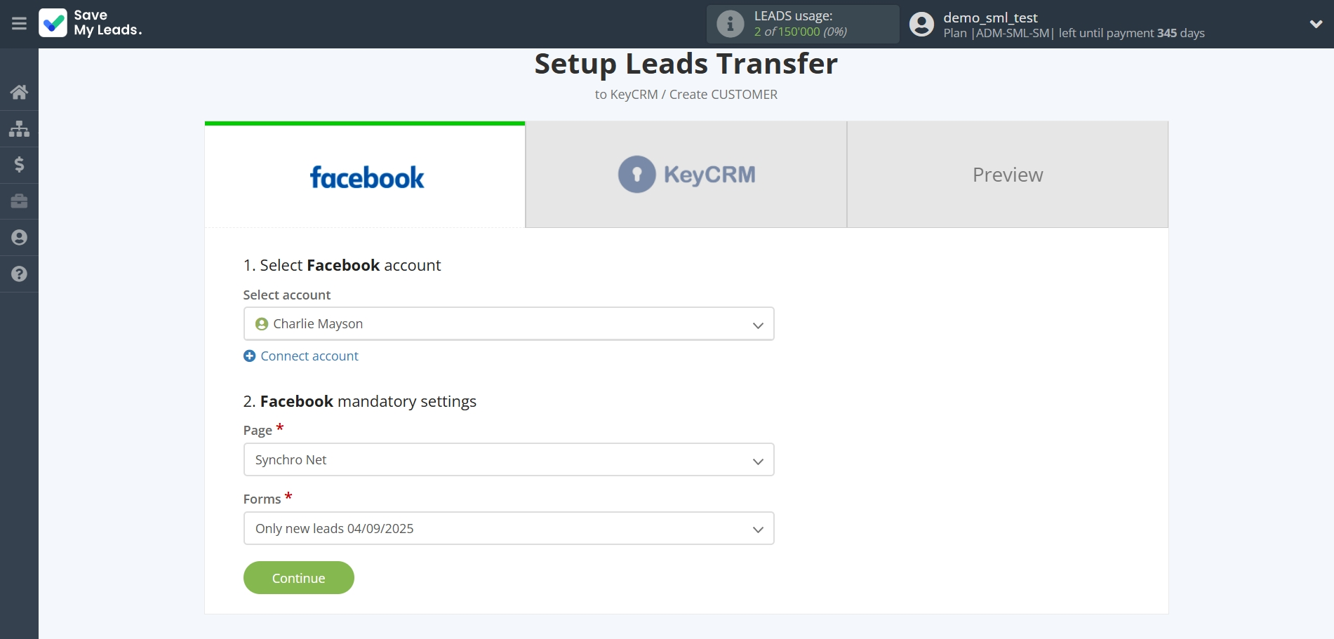 How to Connect Facebook with KeyCRM Create Customer | Data Source account connection